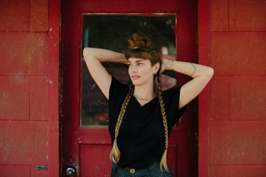 RollUpCuff Stylish Look Dolman Top in Black Challis