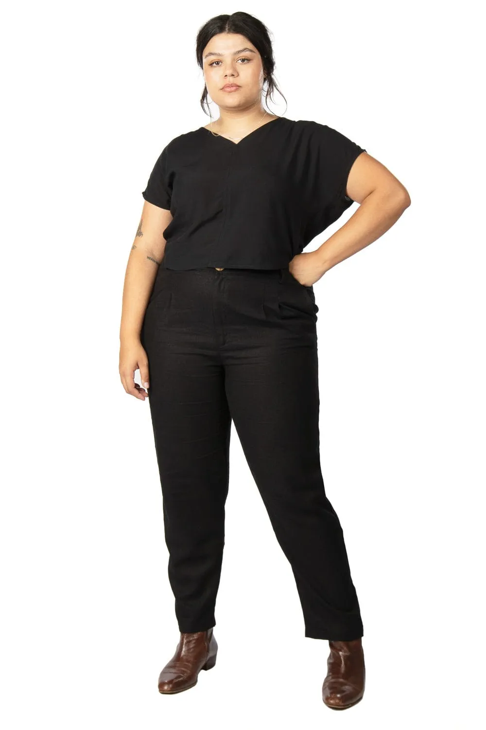 Dolman Top in Black Challis Sustainable Waterproofing Tagless Collar