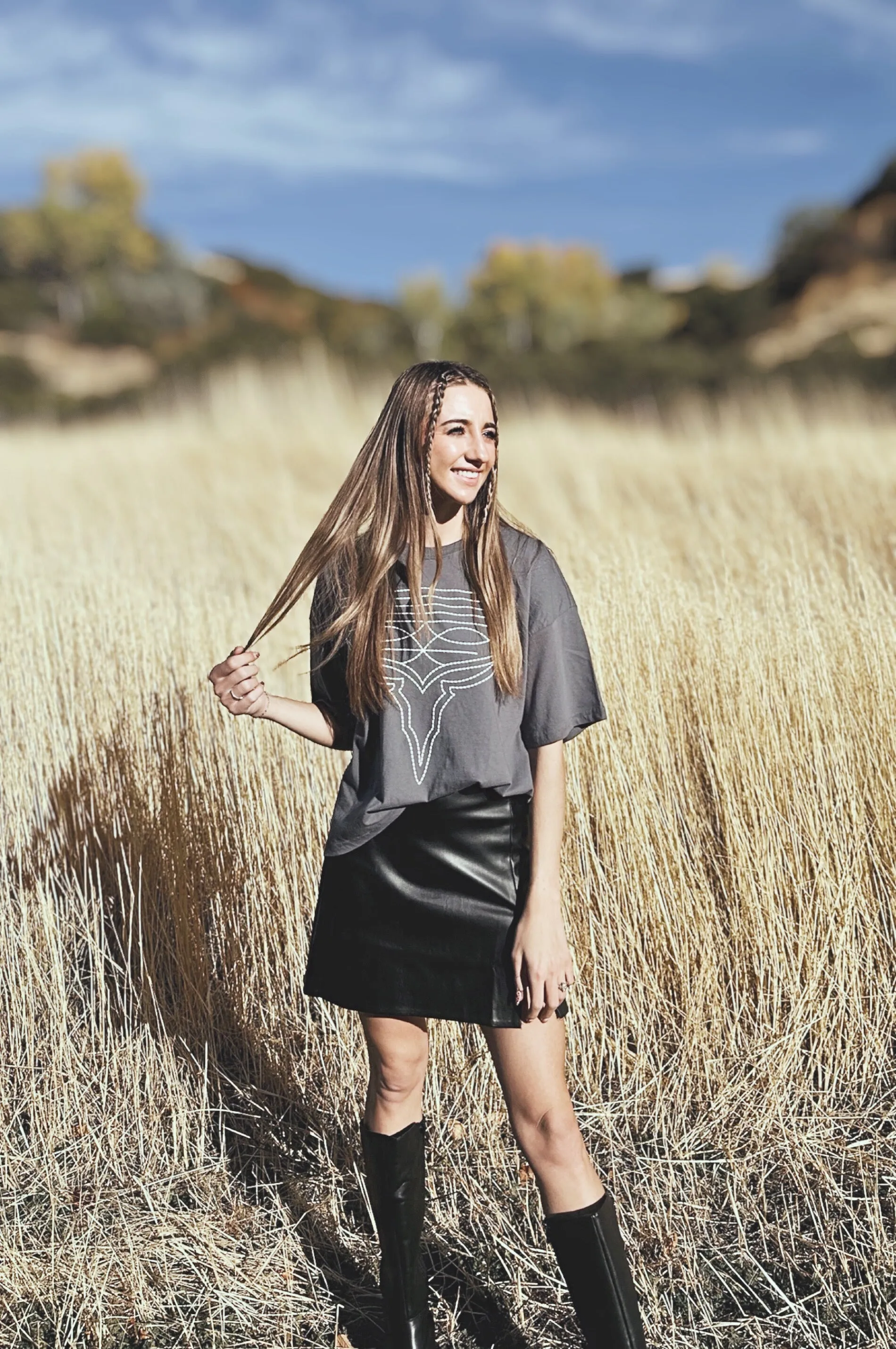 Longhorn Stitch Crop Tee - FINAL SALE AdjustableDrawstring