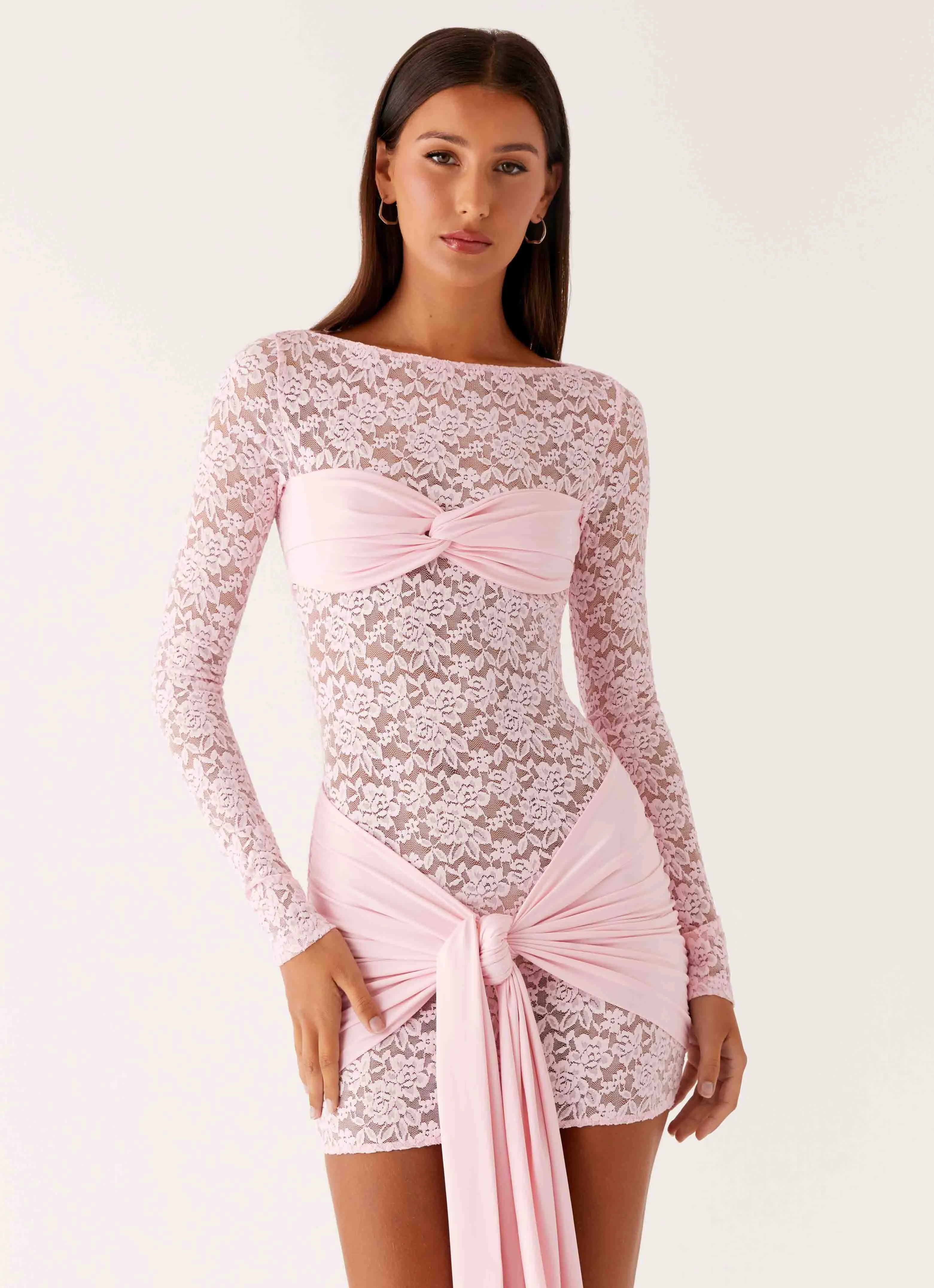 Consie Long Sleeve Mini Dress - Pink Delicate Lines Fall Style
