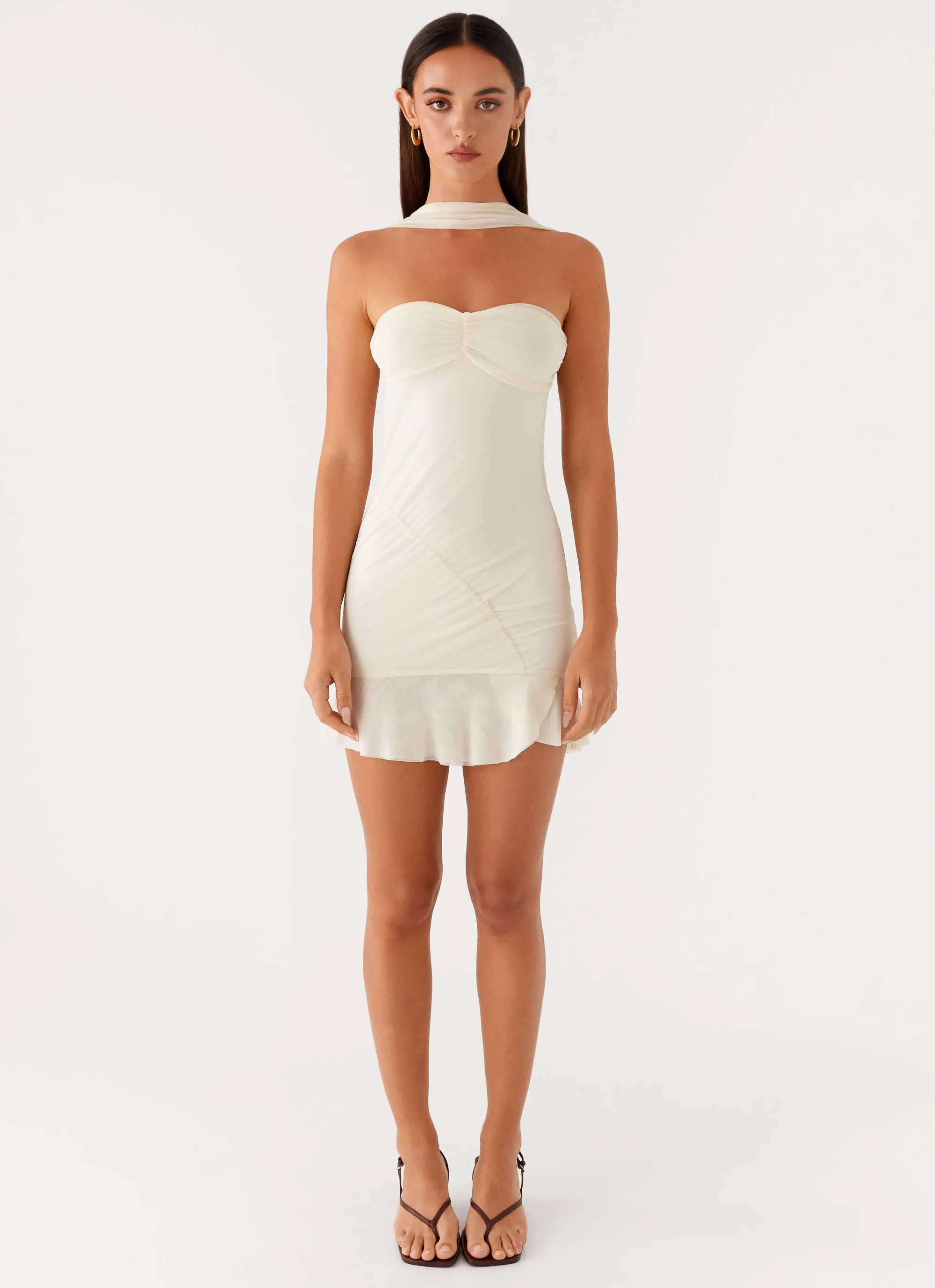 Pari Open Back Mini Dress - Ivory Ankle length