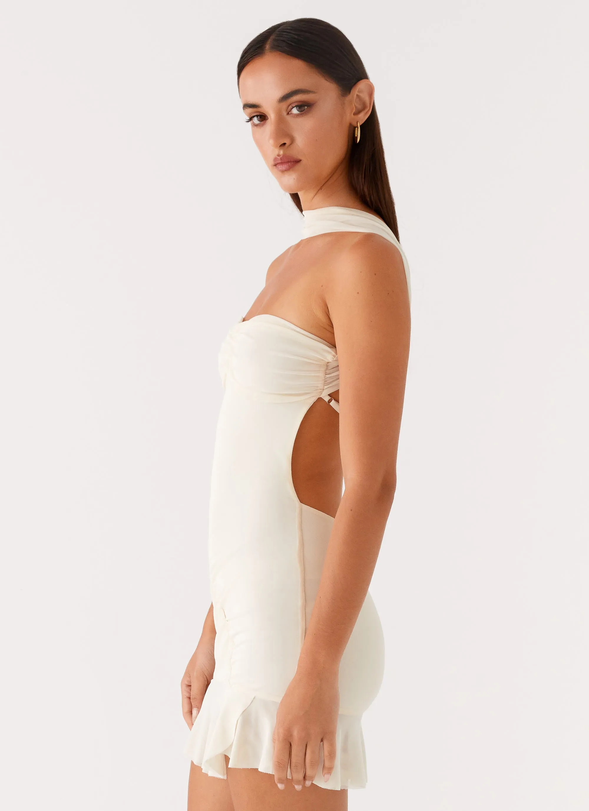 Pari Open Back Mini Dress - Ivory Chilly Day Layers