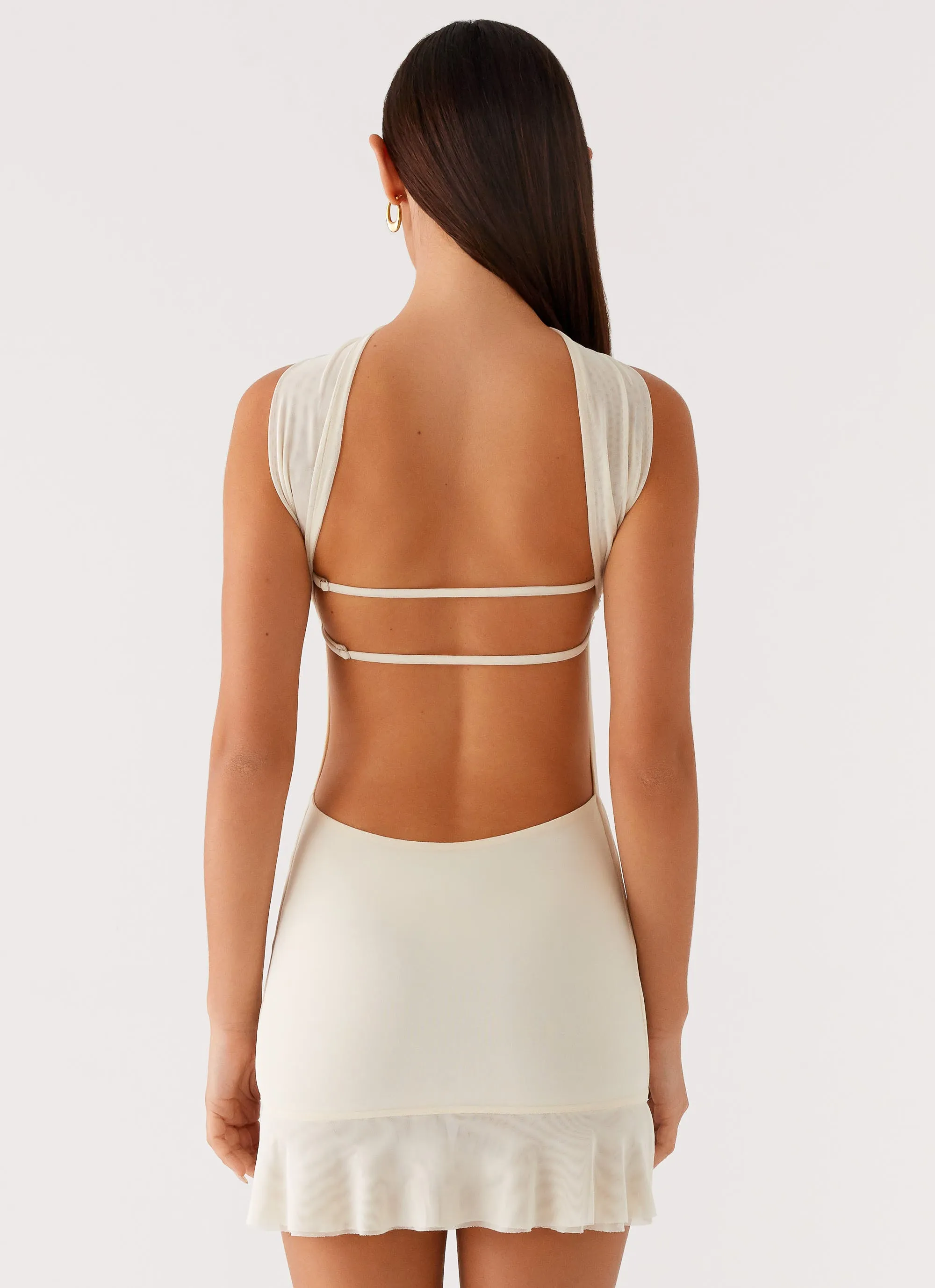 Comfy and Relaxed Day Ready Look Pari Open Back Mini Dress - Ivory