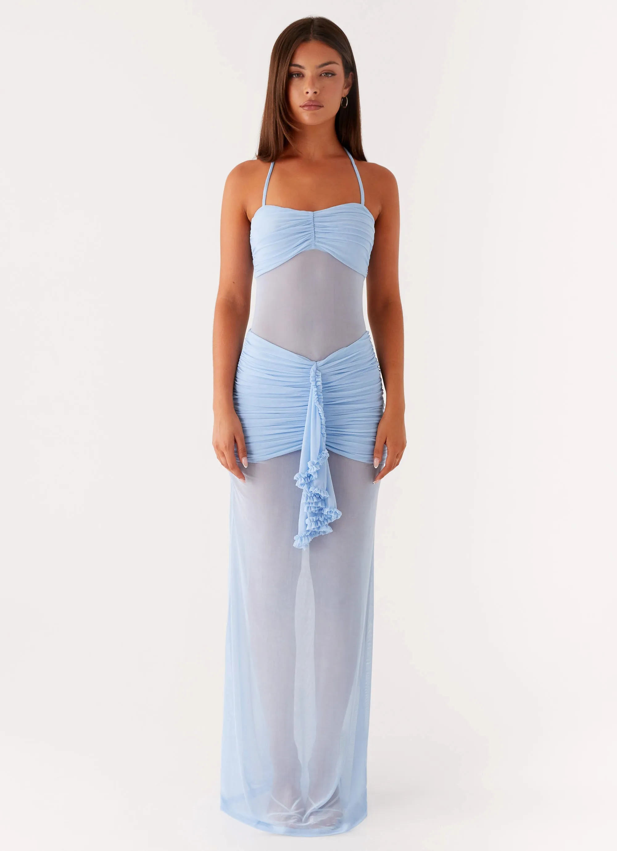 Chilly Day Comfort Smart Wear Lily Halter Maxi Dress - Blue