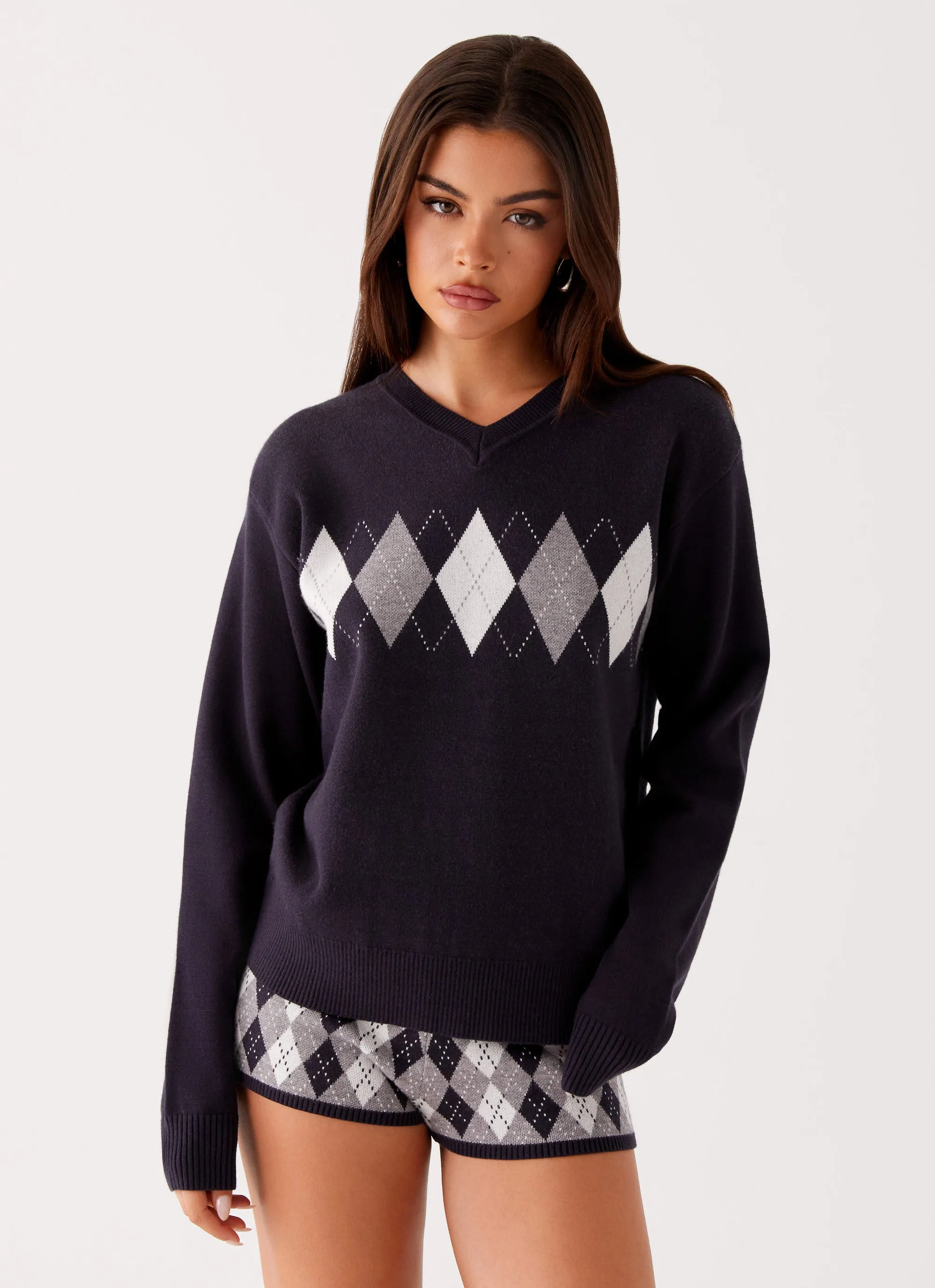 Stylish Chill Piece Weight Distribution System Context Knit Sweater - Navy