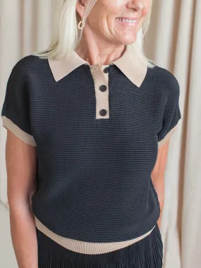 WrinkleFree Structure FadeResistant Finish Contrast Polo- Black