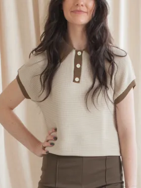 Contrast Polo- Brown SoftTouchFinish NonChafe Tag Placement