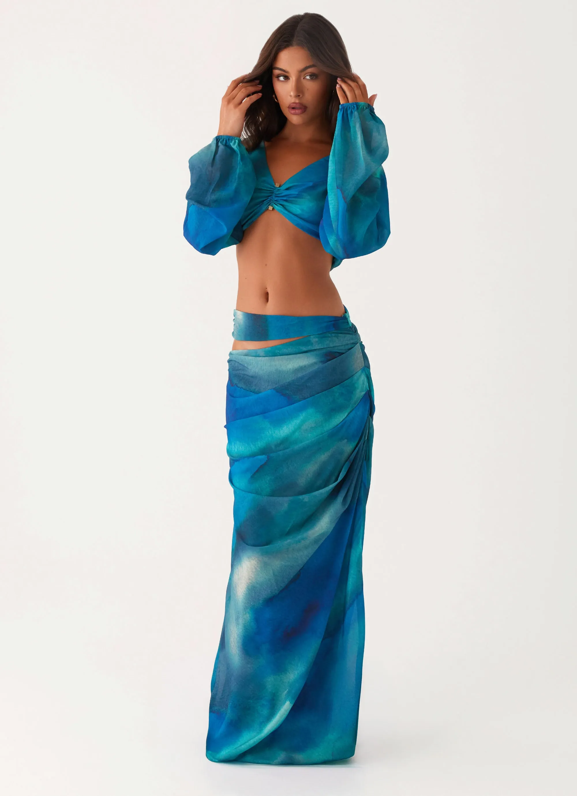 Water resistant coating Chafe Resistant Austin Cut Out Maxi Skirt - Blue Tie Dye