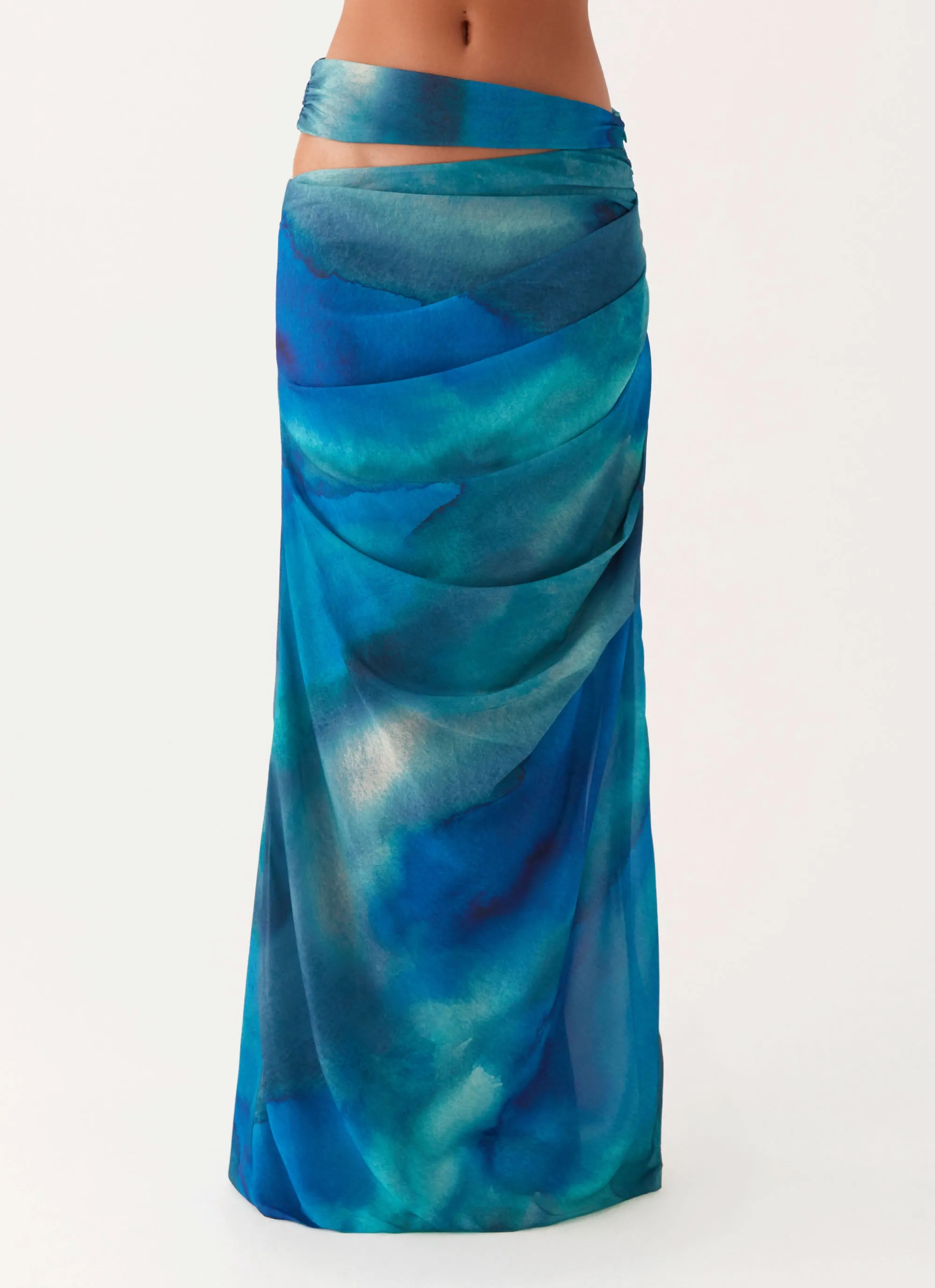 Austin Cut Out Maxi Skirt - Blue Tie Dye Front Slit