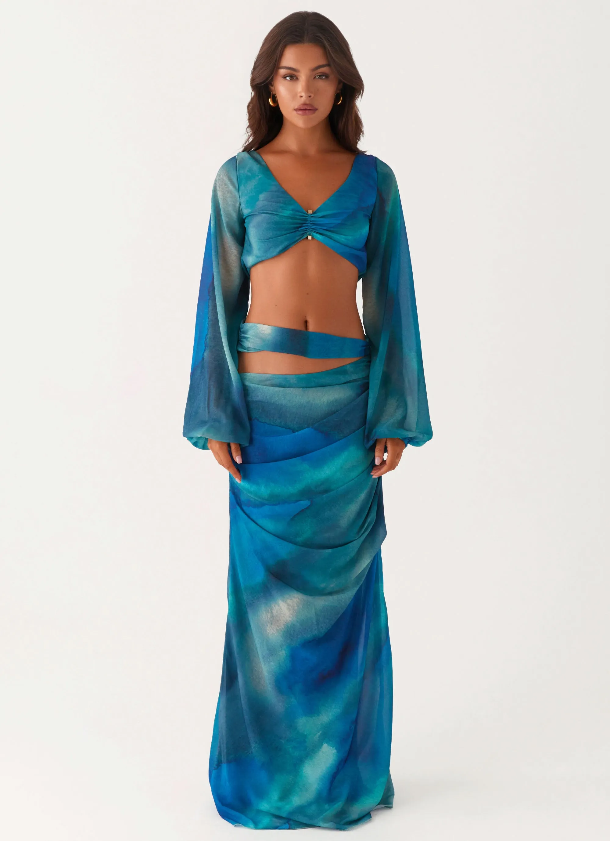 Austin Cut Out Maxi Skirt - Blue Tie Dye All Season Wear