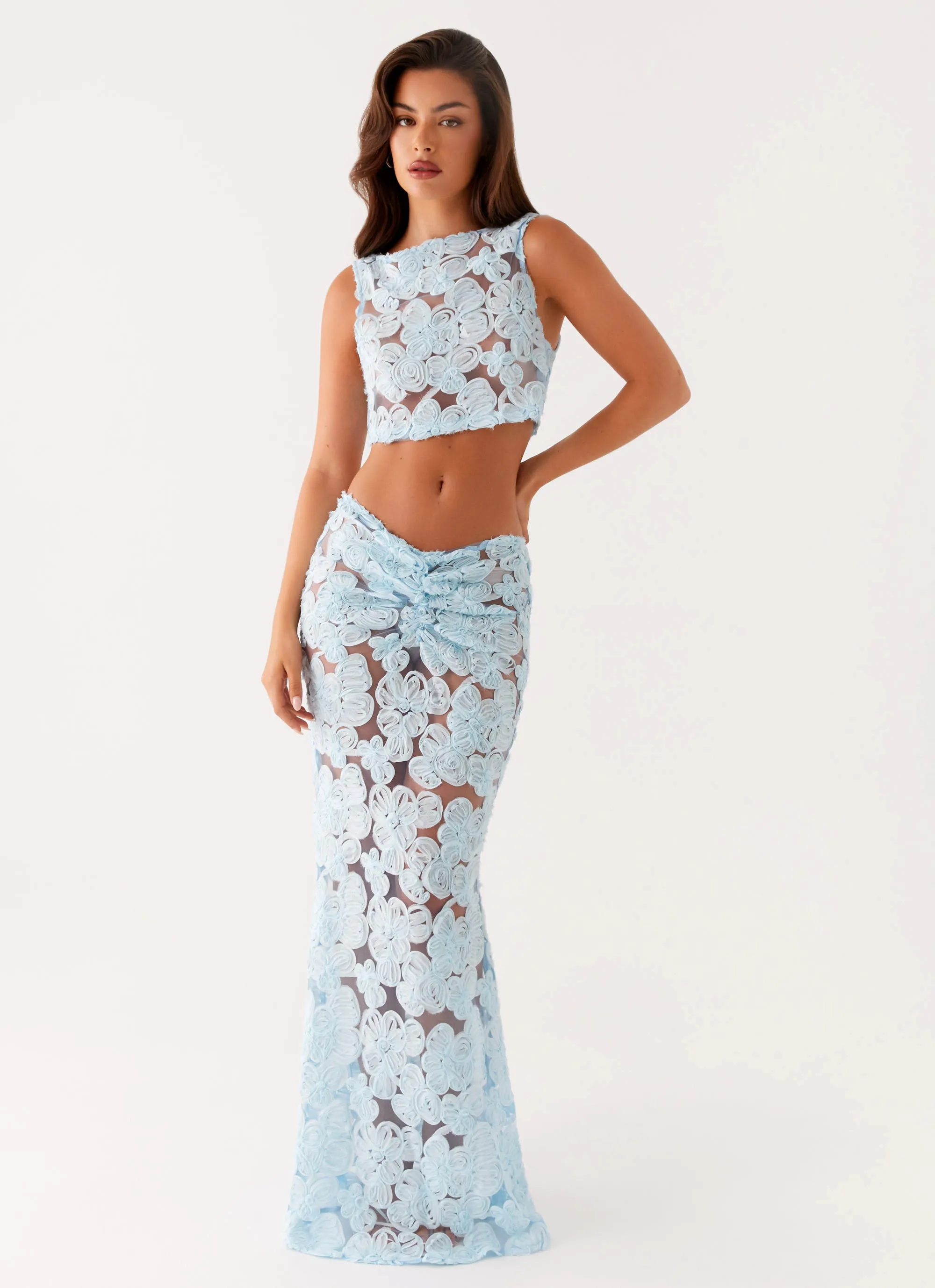 Seamless construction Senior Style Fiorella Floret Maxi Skirt - Blue