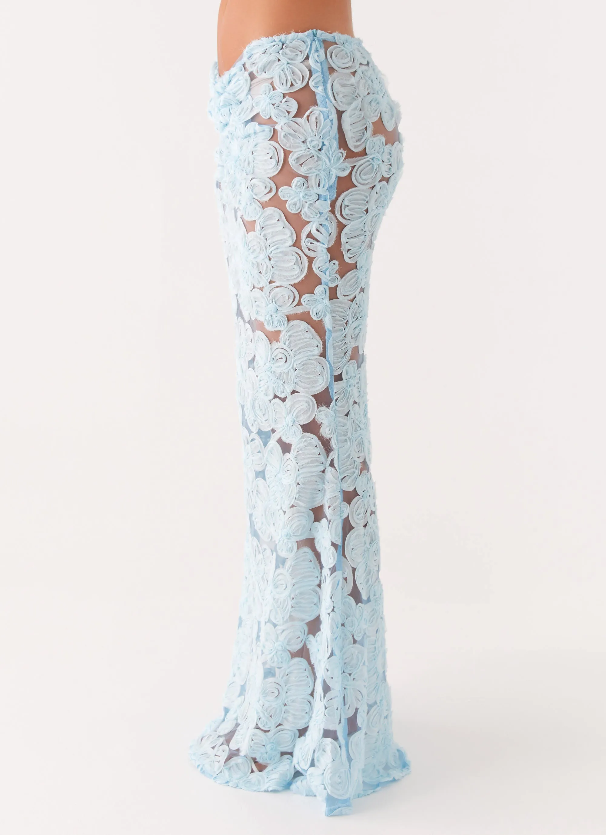 Fiorella Floret Maxi Skirt - Blue Foldable Packability Fashion Detail