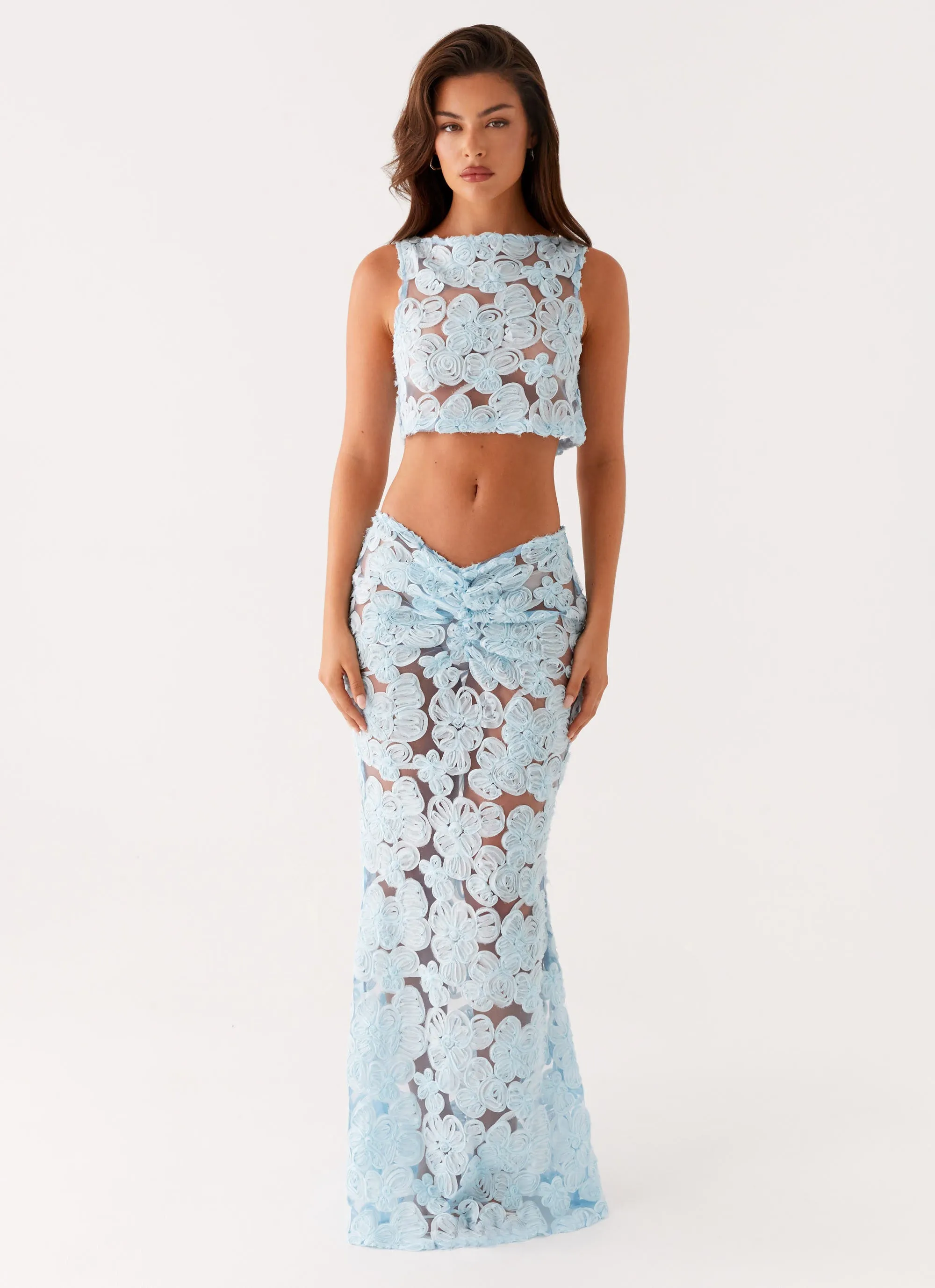 Fiorella Floret Maxi Skirt - Blue Soft Palette Travel Style
