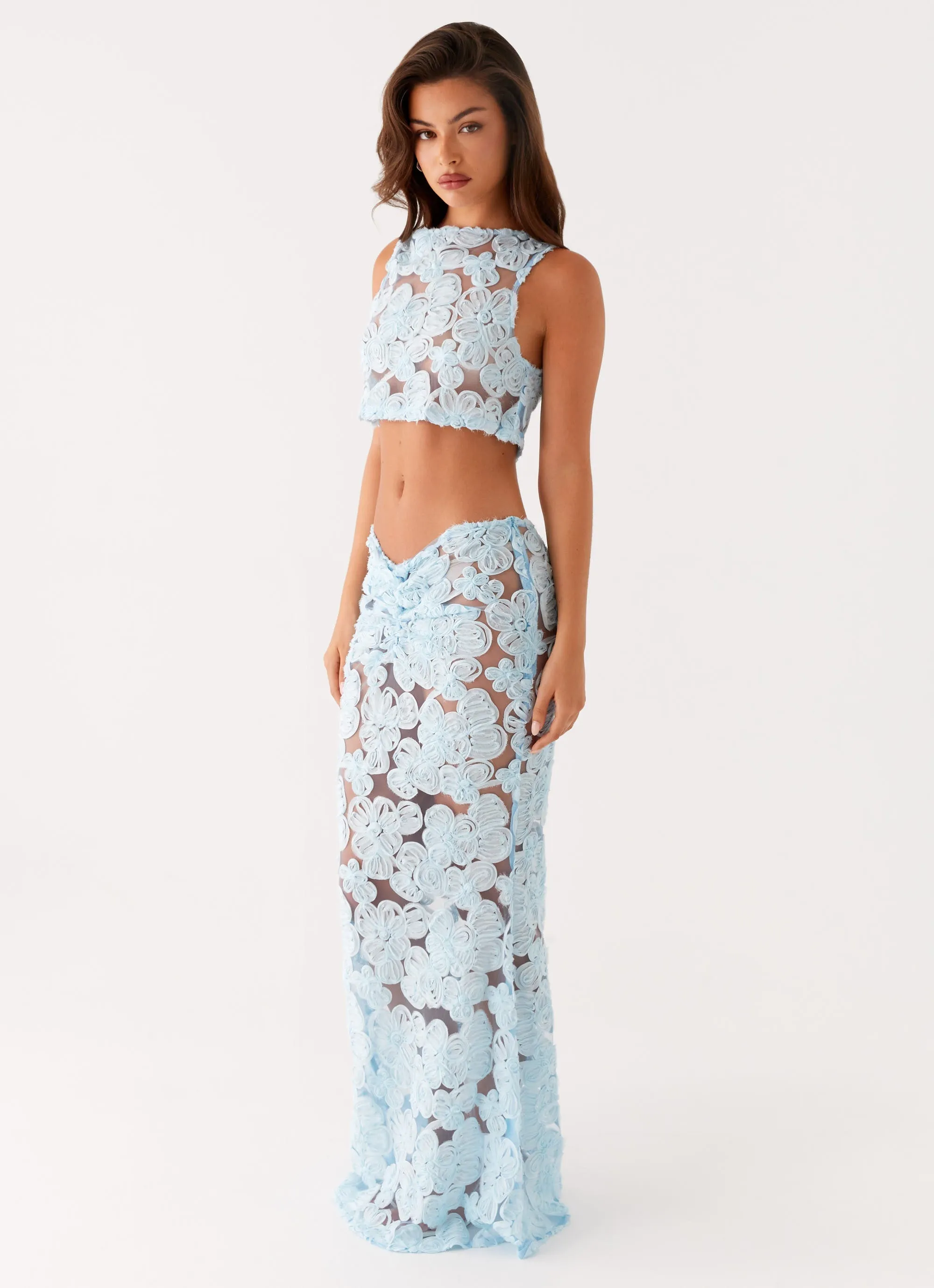 Fiorella Floret Maxi Skirt - Blue City Style Contrast Stitching
