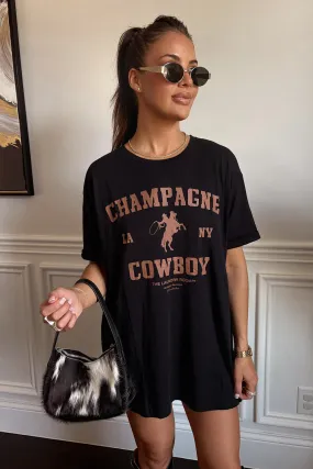 Champagne Cowboy Oversized Tee- Black LayeringFriendly Weight Quick Dry Fabric