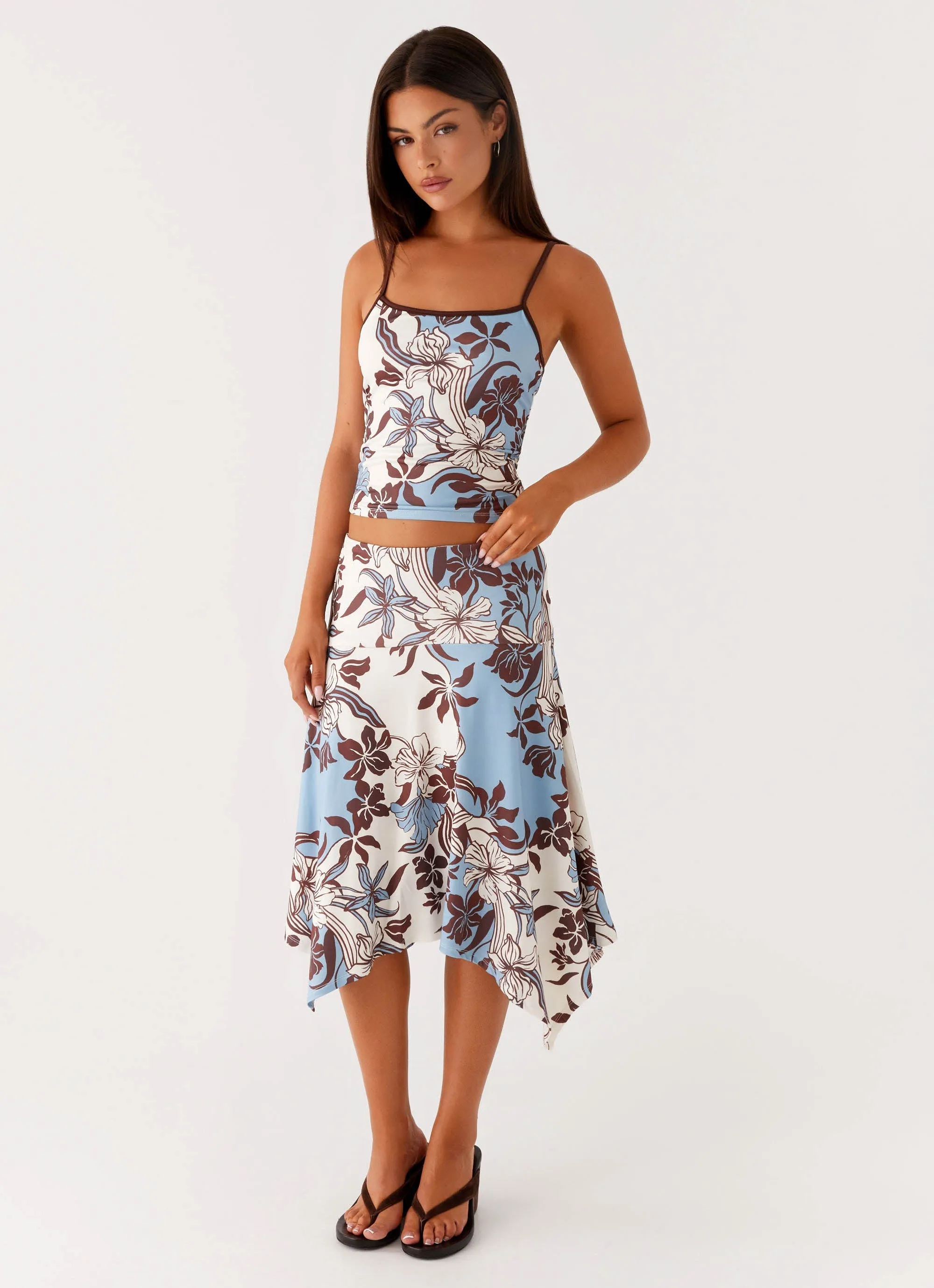 Skye Midi Skirt - Bluewood Blossom Adjustable Hem