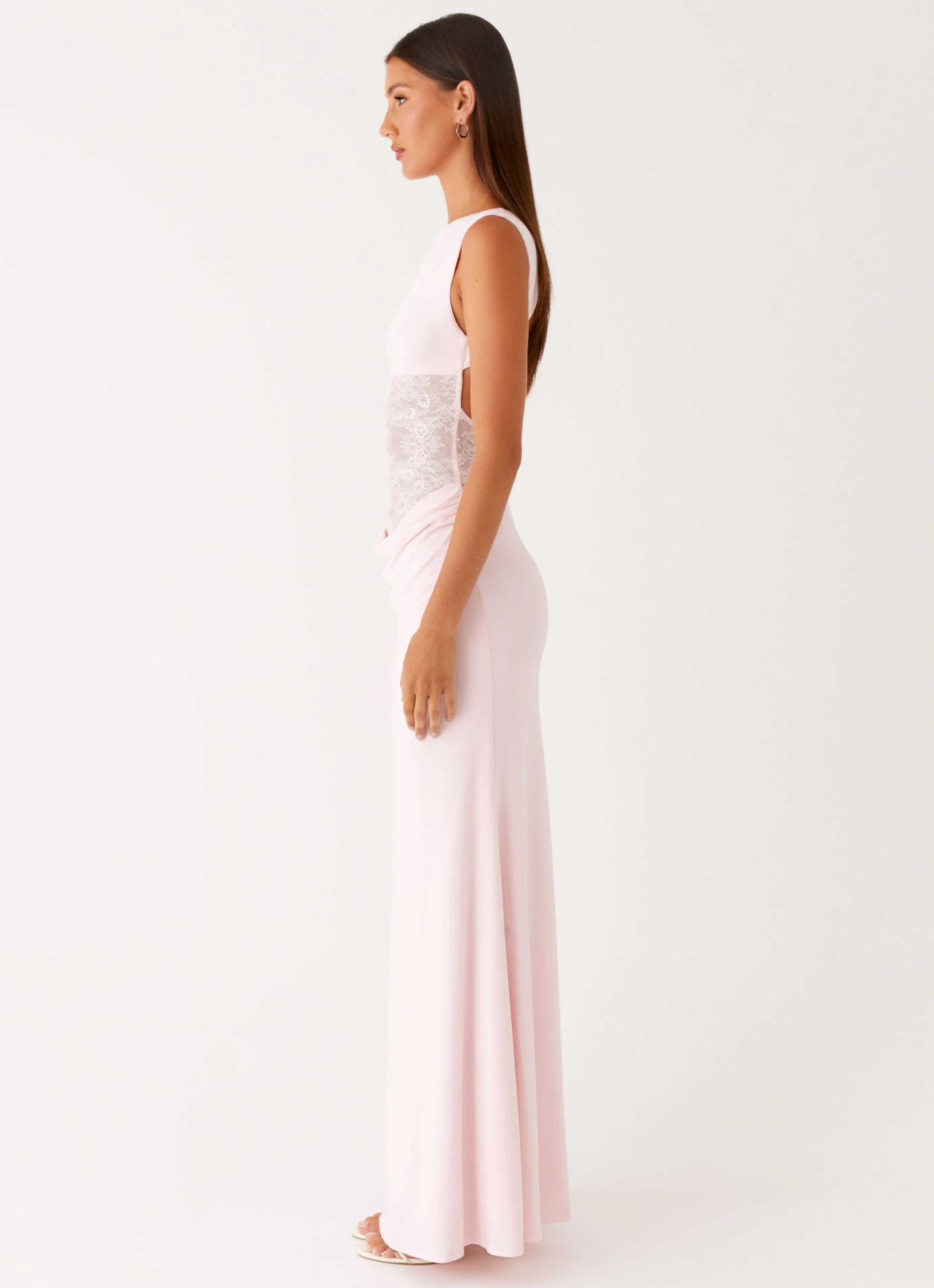 Love Tease Maxi Dress - Baby Pink Stud-Detail Pink Glow