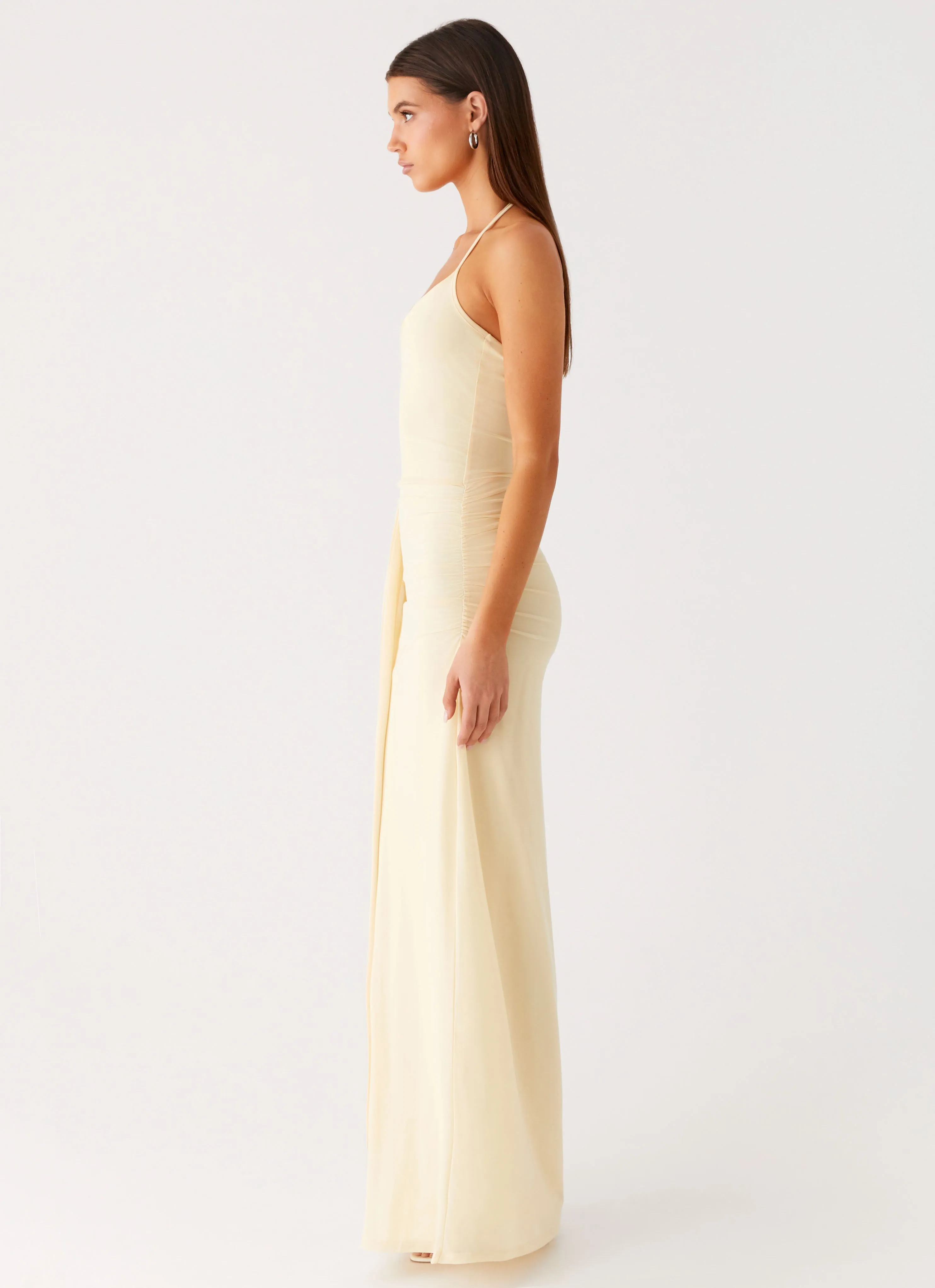 Classic Touch Signal Halter Maxi Dress - Sunny Yellow