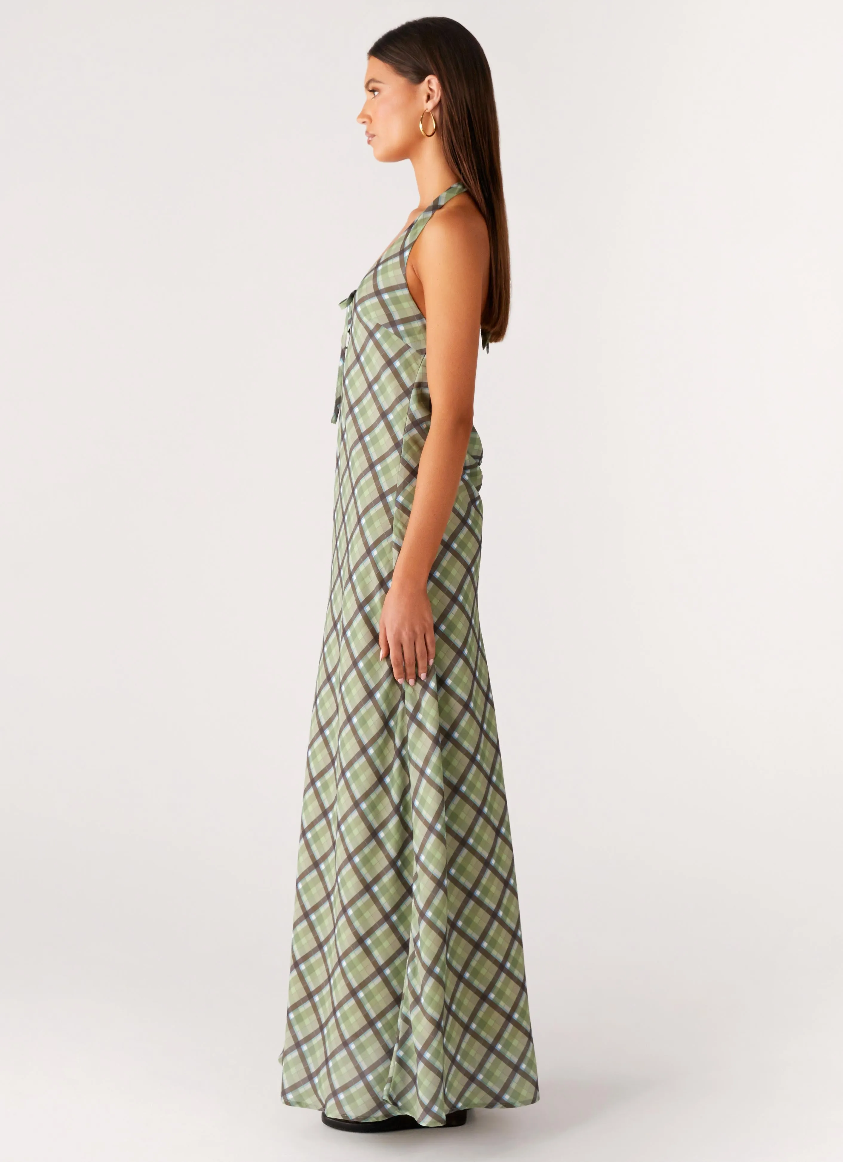 Glossy Fabric Charming Fit Coralie Maxi Dress - Cedar Check