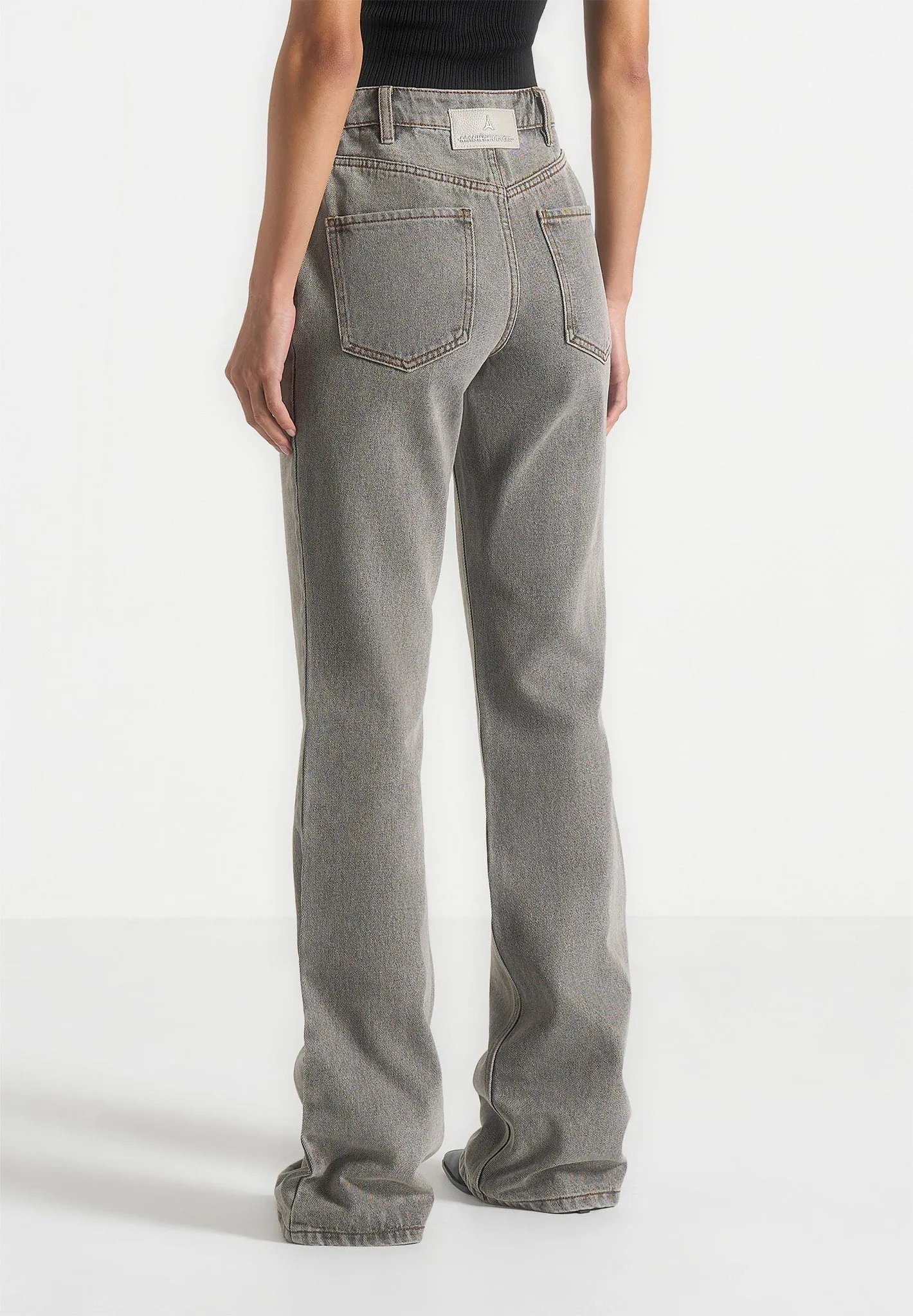 Abbie - Stacked Fit And Flare Jeans - Light Grey Belt Loop Reinforcement