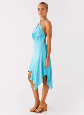 Salt Kiss Midi Dress - Turquoise Satin Layers