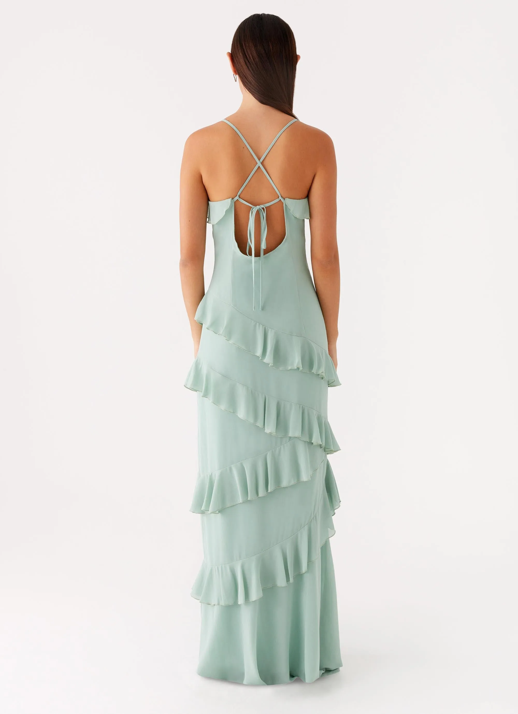 Drawstring-Closure Elegant Piece Country Club Maxi Dress - Sage