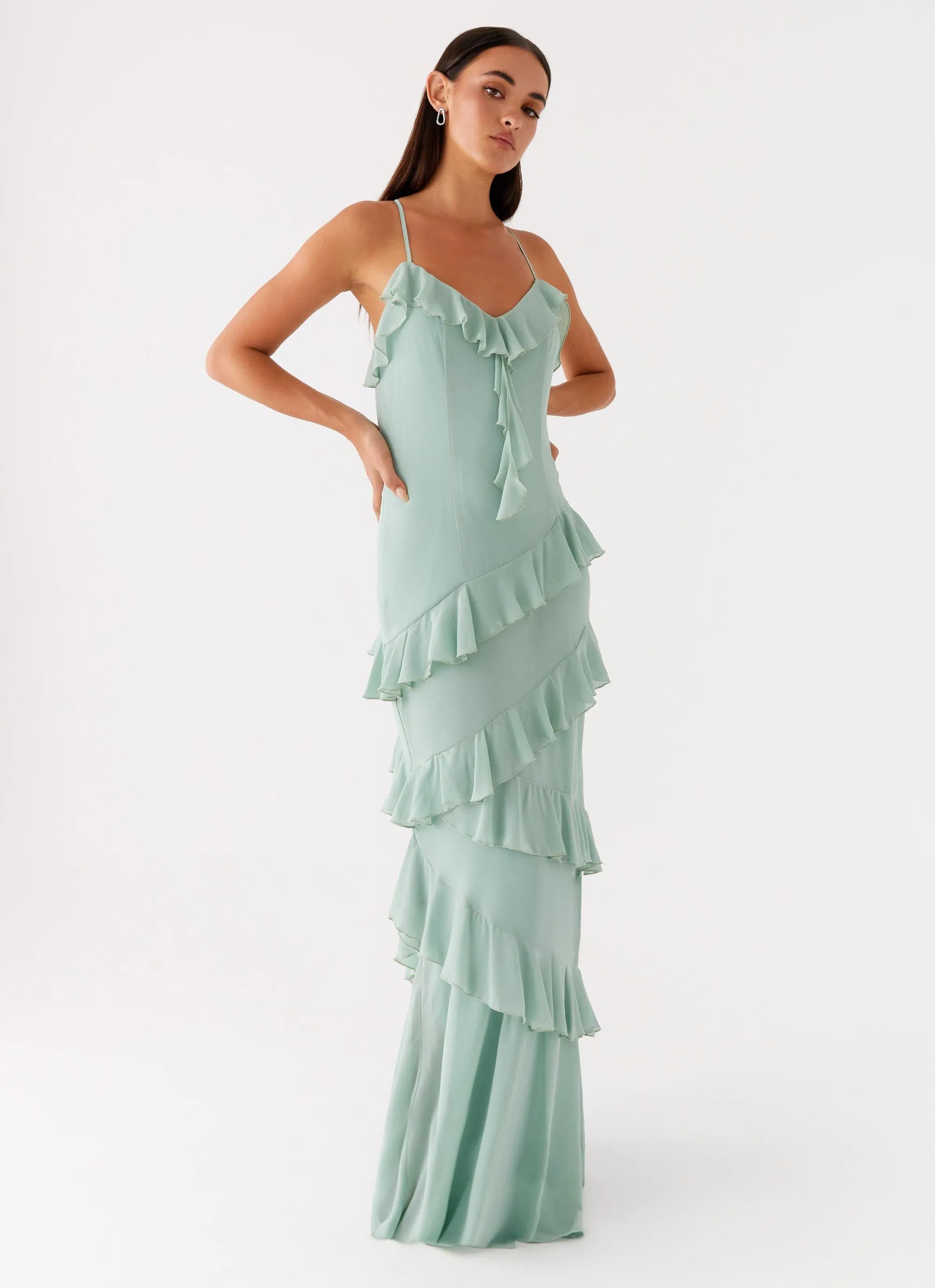Indoor Event Soft and Stylish Country Club Maxi Dress - Sage