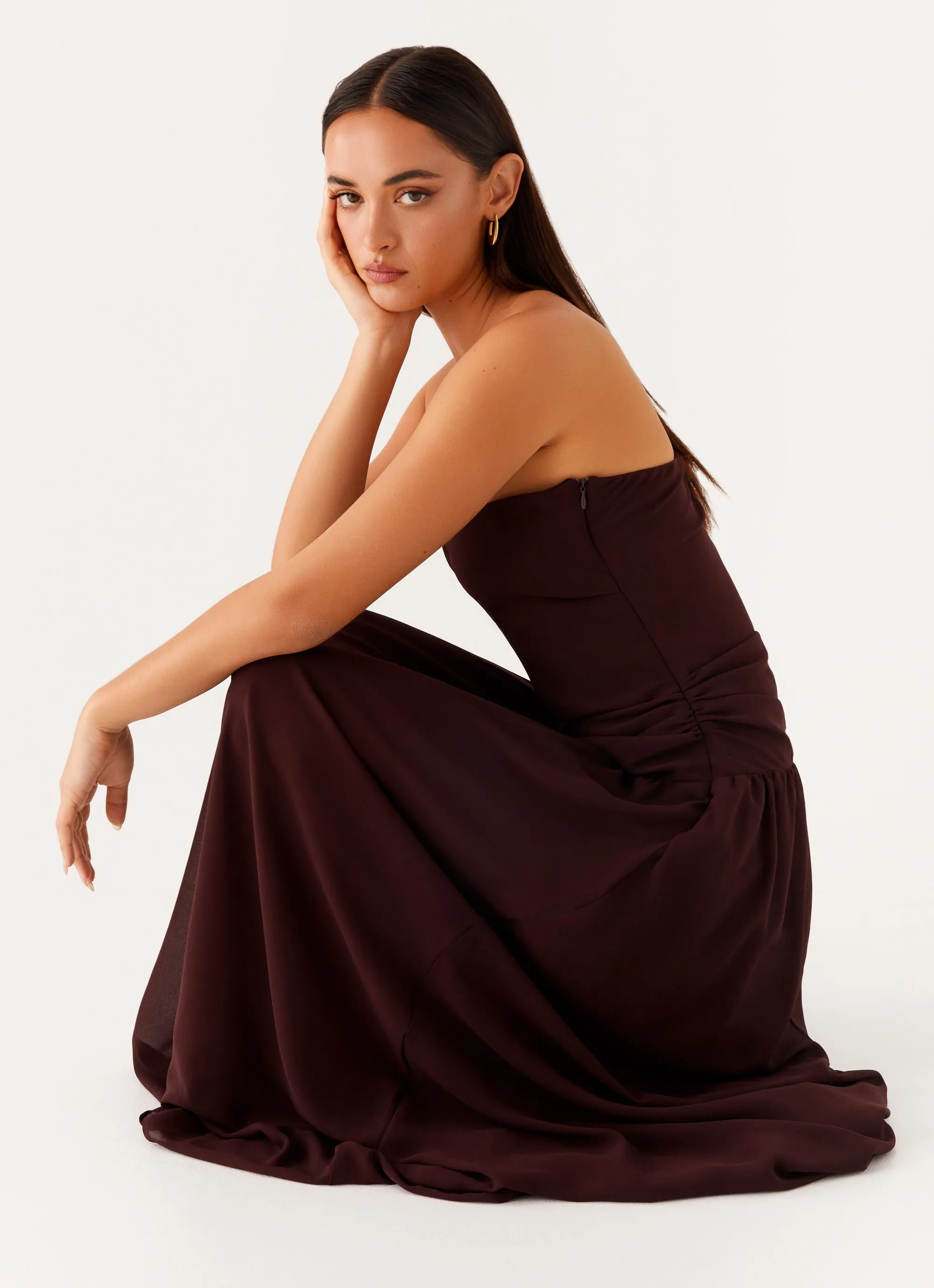 Covia Strapless Maxi Dress - Dark Chocolate Zip-Closure Villa Mood