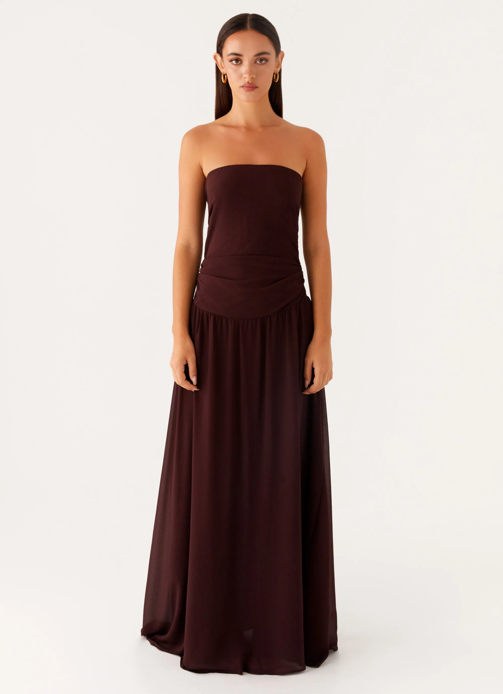 Sporty-Look Covia Strapless Maxi Dress - Dark Chocolate