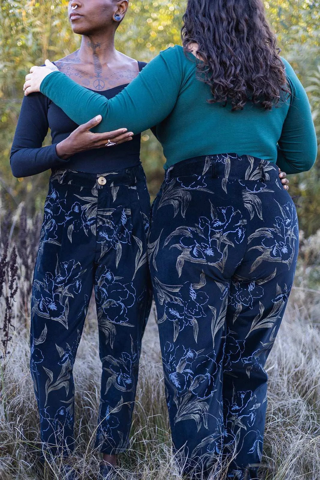 Recycled Polyester Blend Perfect Pant in Black Floral Velvet