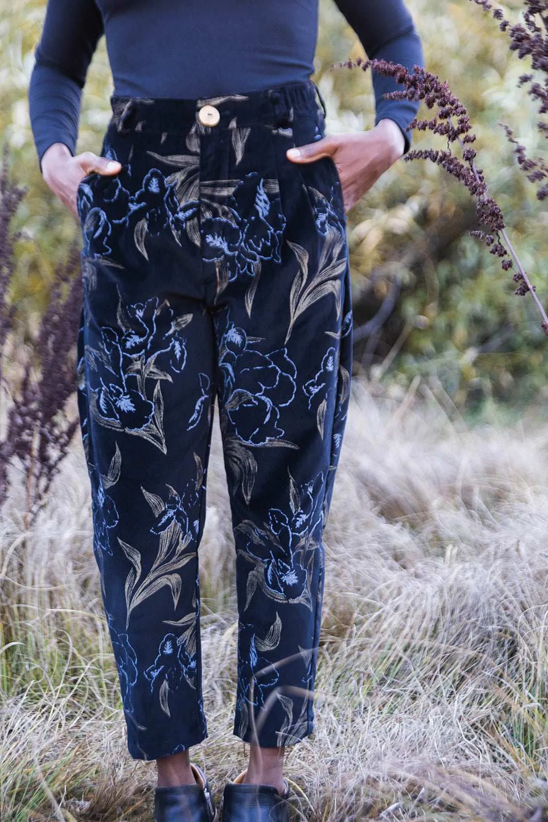 Perfect Pant in Black Floral Velvet Office Friendly Training Wear
