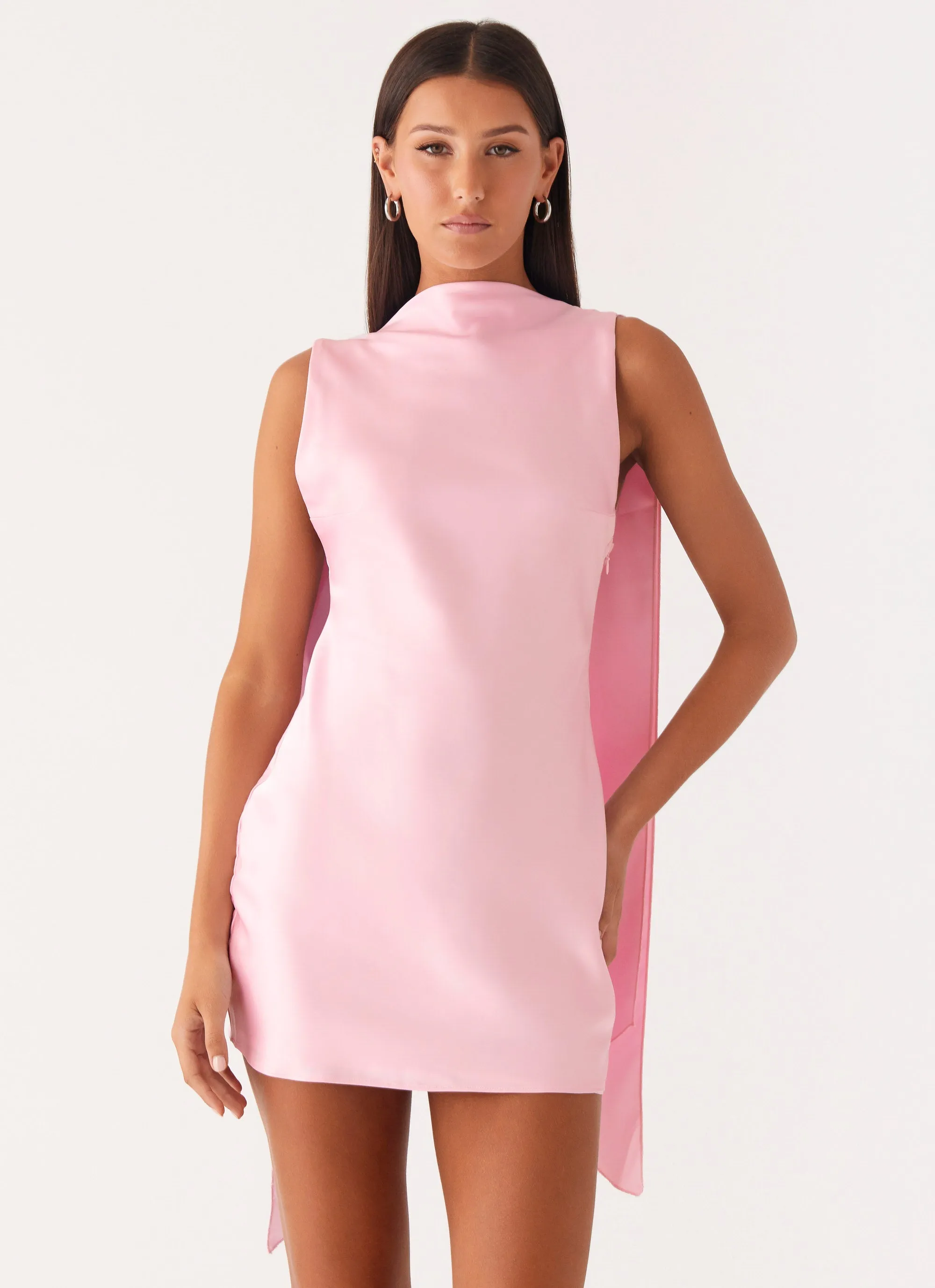 Cerina High Neck Mini Dress - Pink Flap-Detail