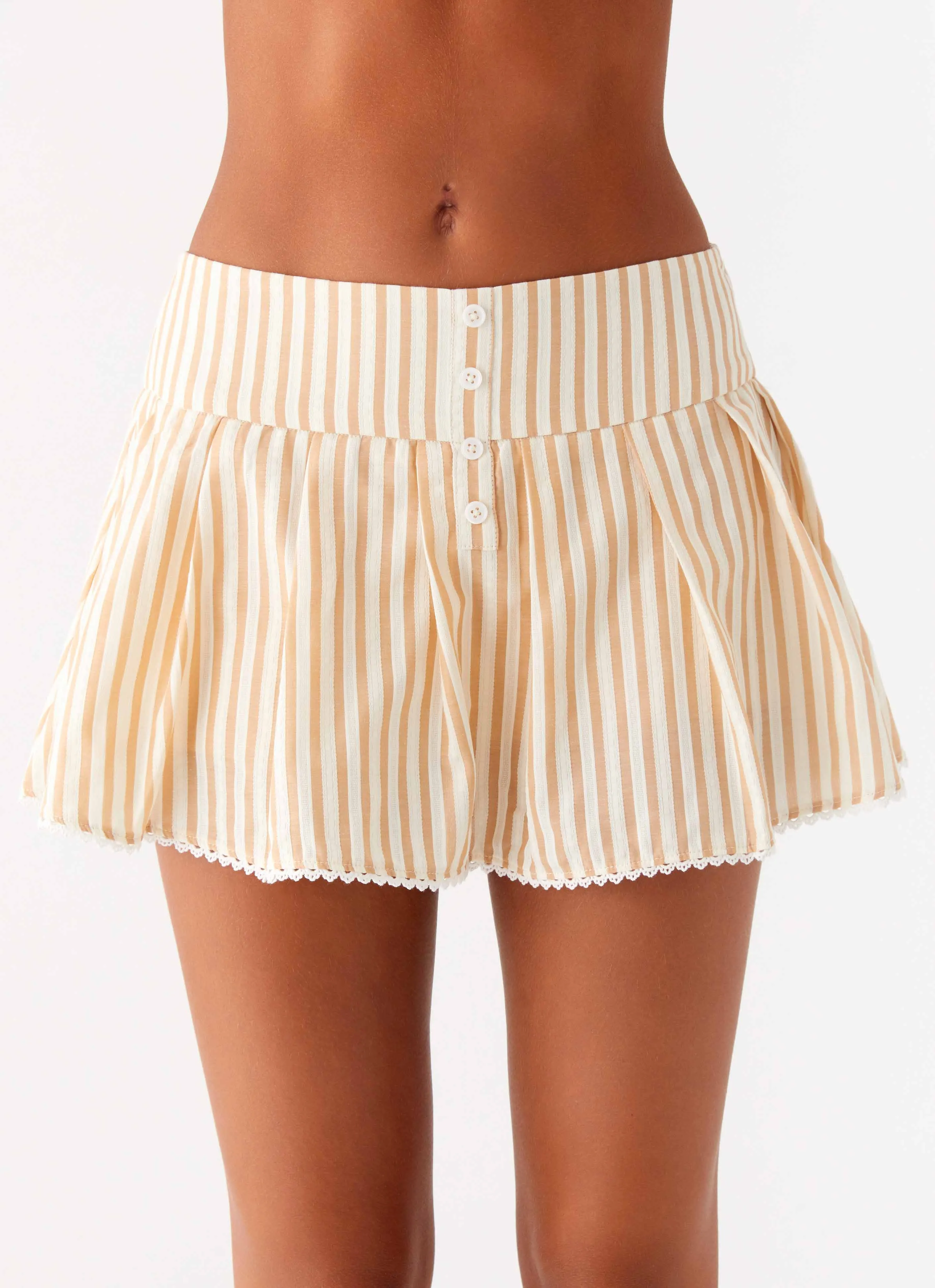 Oliviana Pleated Mini Skort - Taupe Stripe Iconic Style Timeless Outfit