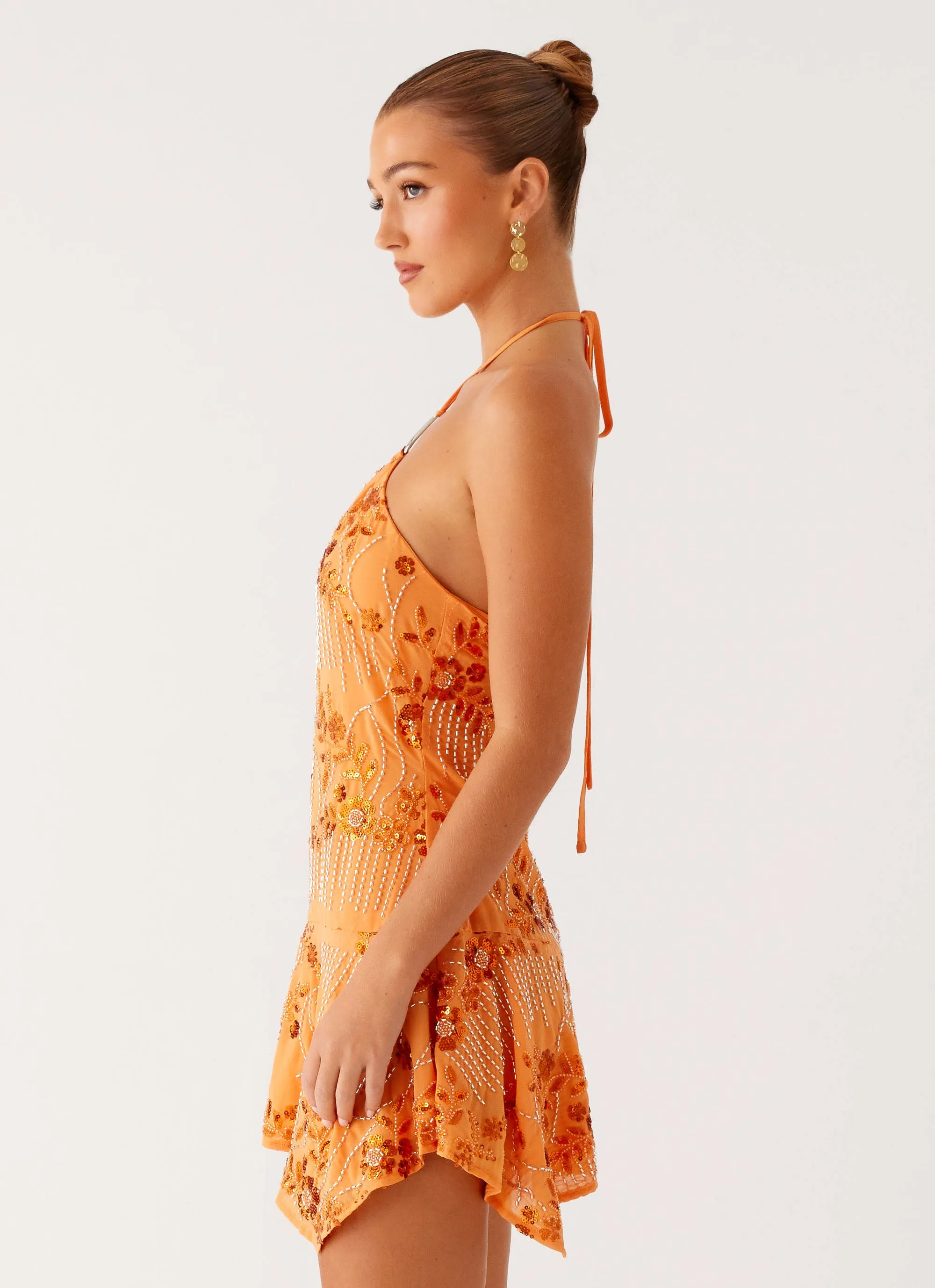 Pocket-Detail Lounge Fit Ampolia Halter Mini Dress - Orange