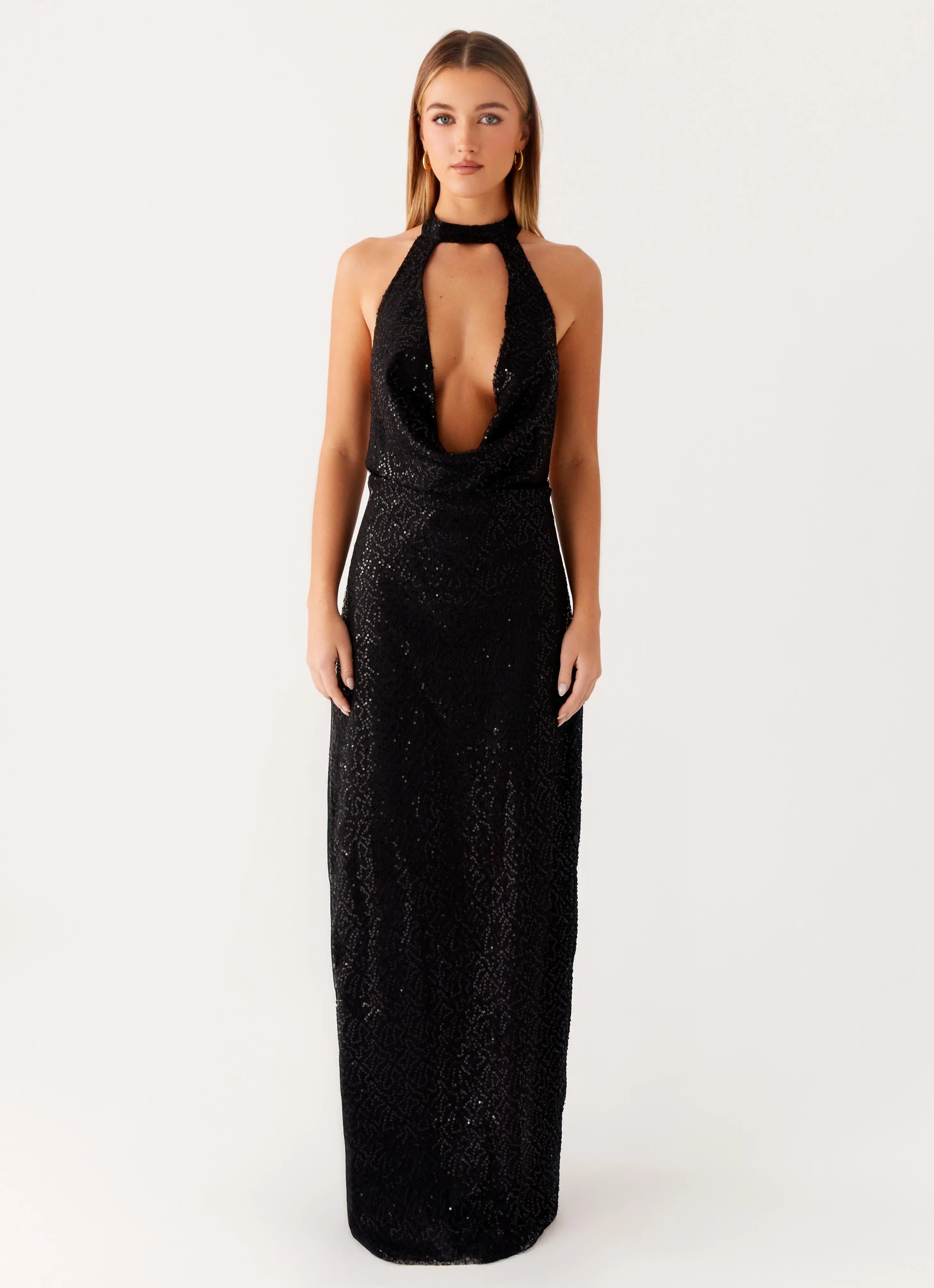 Flowy Layers Empire Sequin Maxi Dress - Black