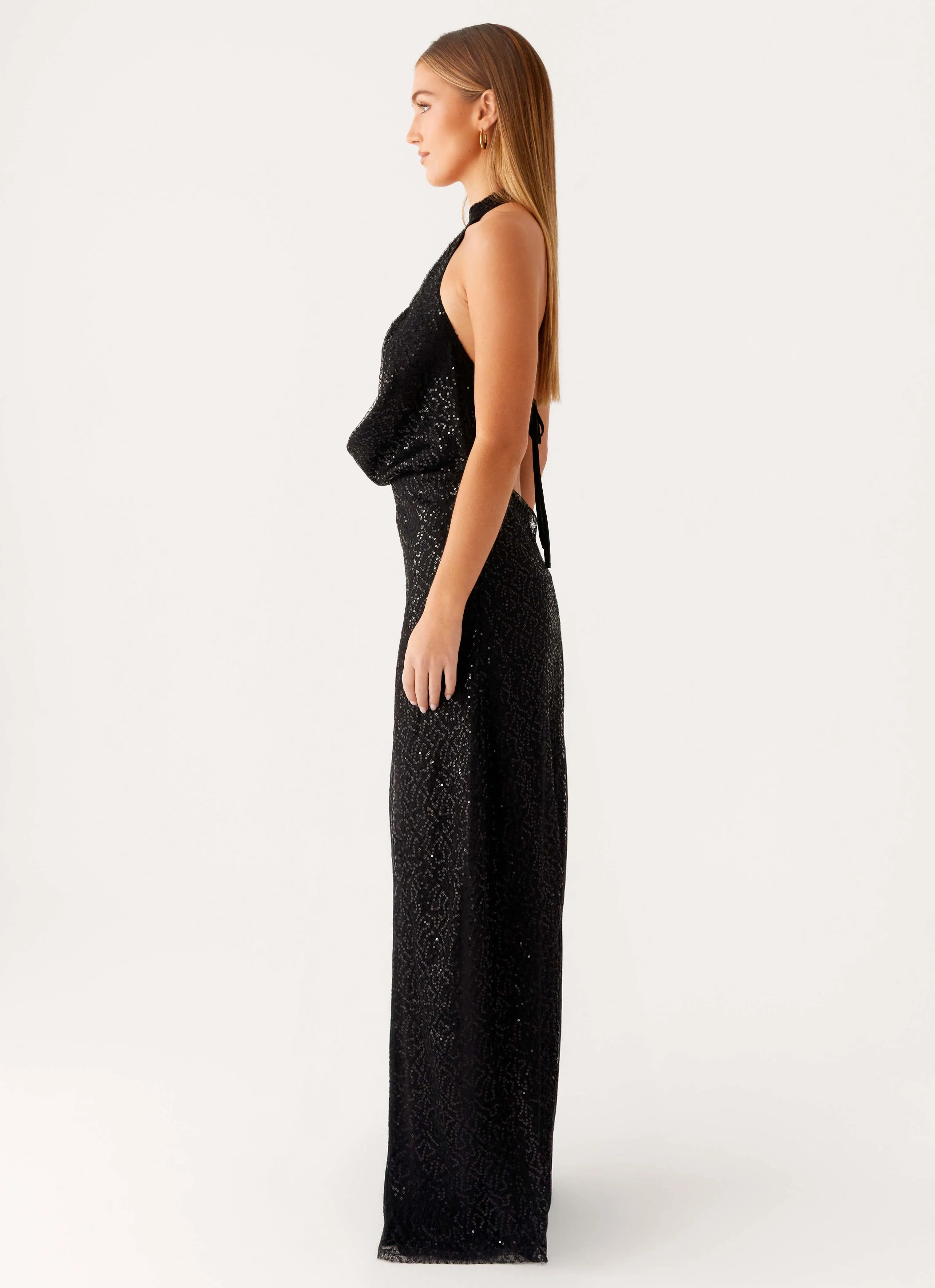 Empire Sequin Maxi Dress - Black Subtle Glow Soft-touch