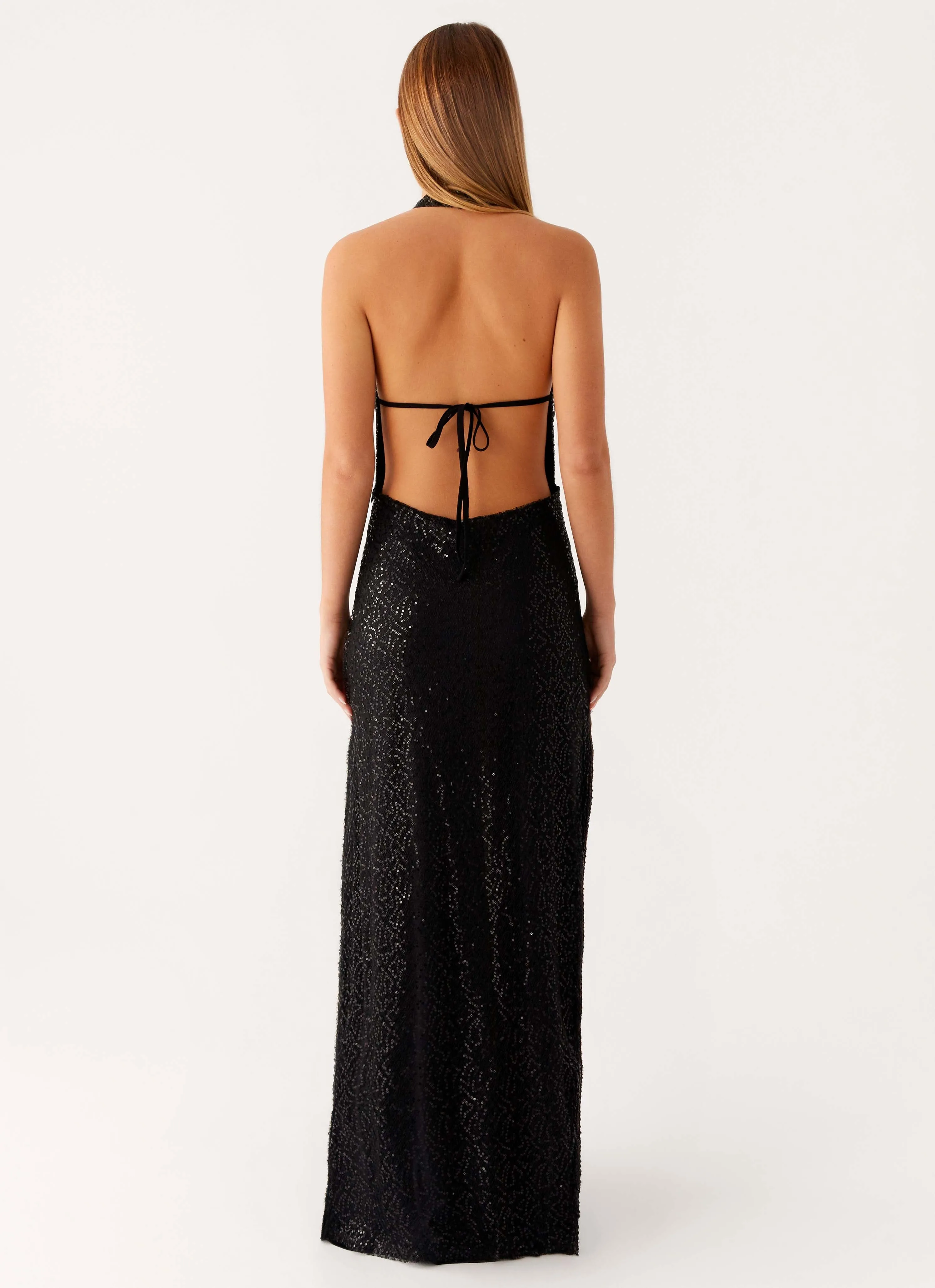 Empire Sequin Maxi Dress - Black Ruched-Detail Day Ready