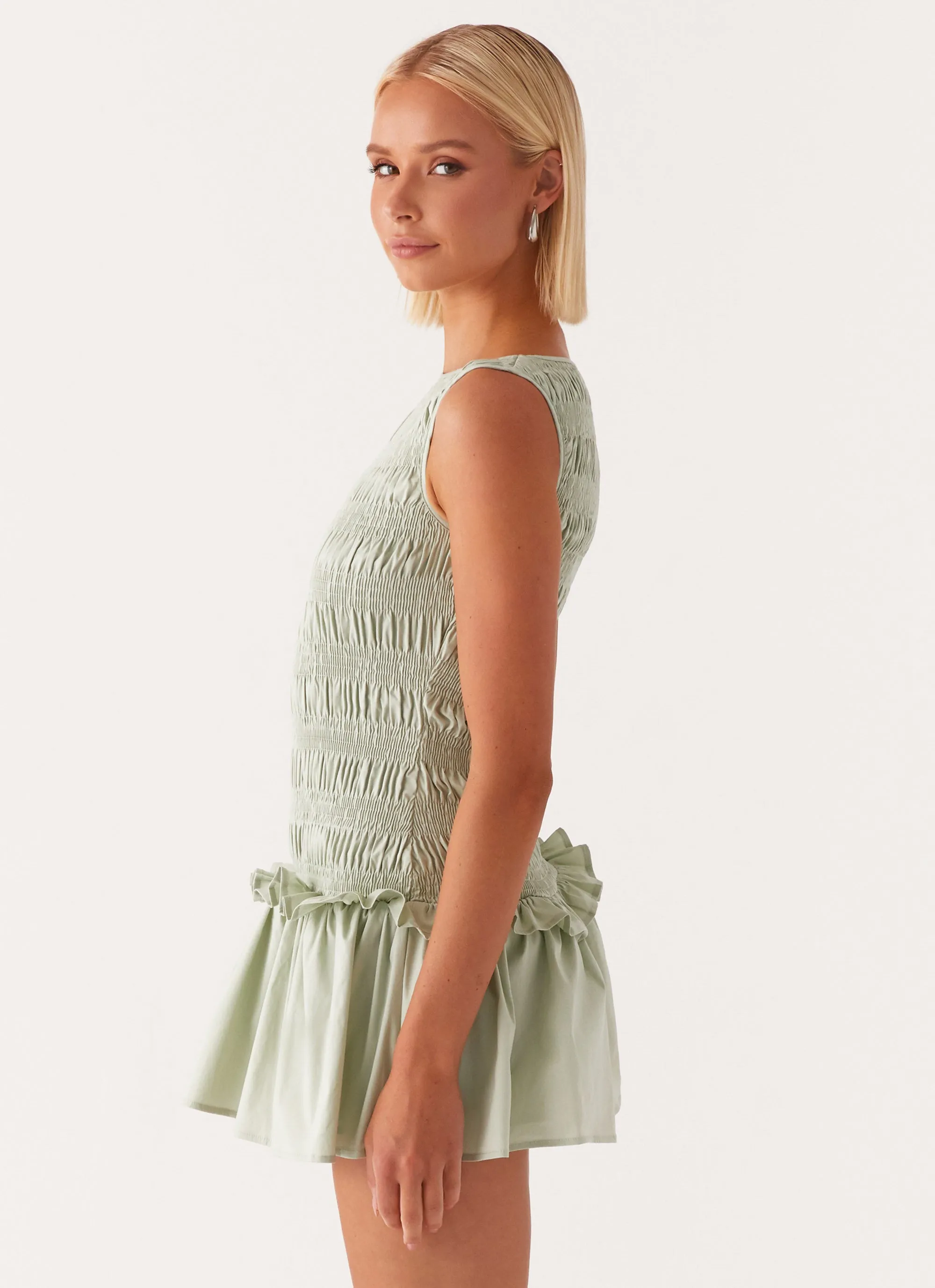 Garden Kisses Shirred Mini Dress - Sage Mix Culture