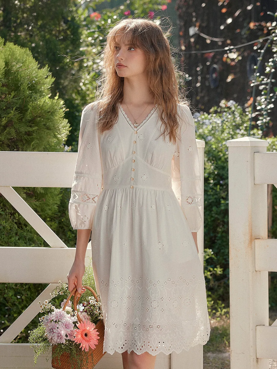 Layered Movement Work Vibe Juno V-Neck Hollow 100% Cotton Dress