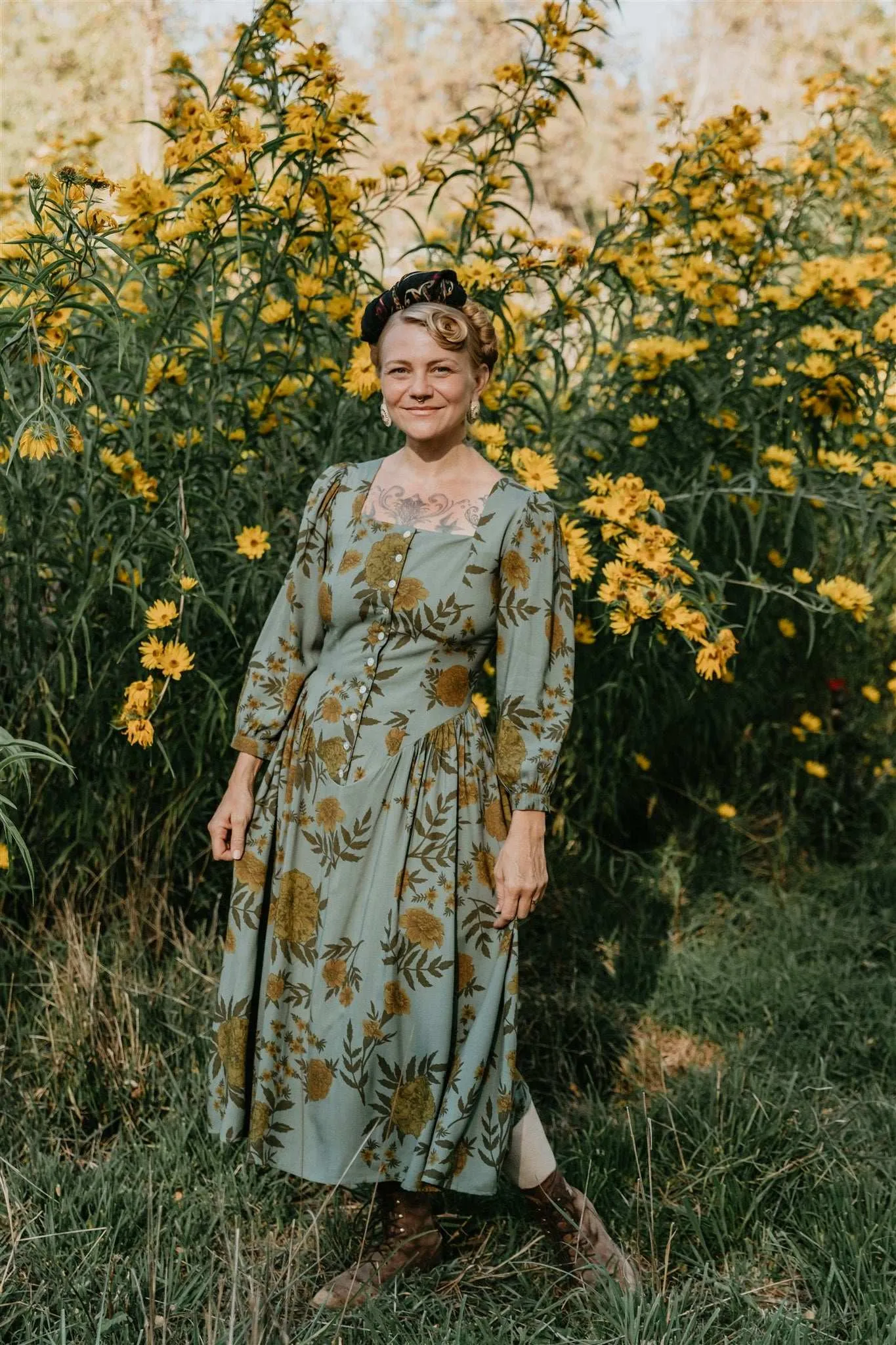 Prairie Dress in Slate Marigold Side Slit