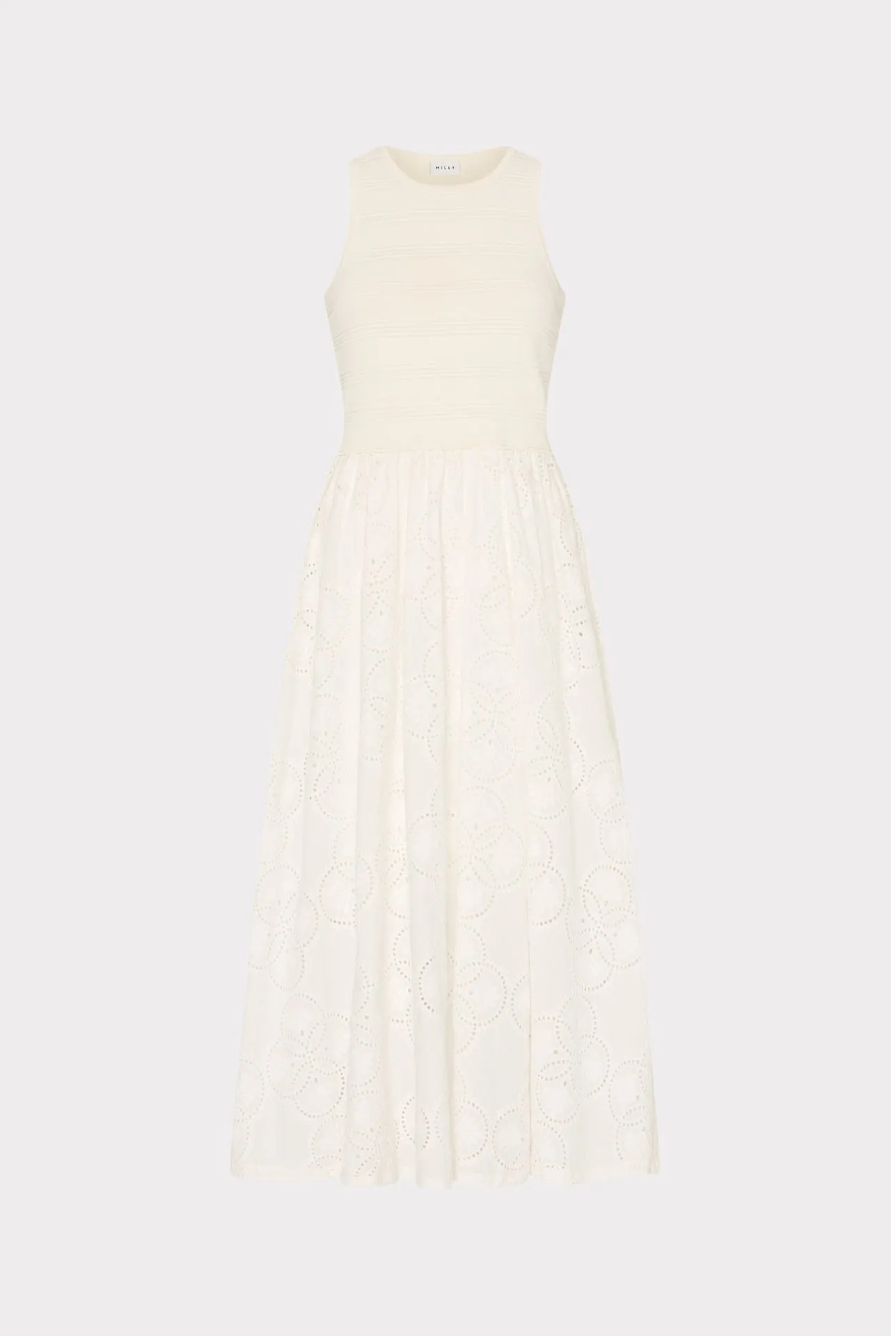 Semi Casual Elegant Mature Geo Eyelet Knit Combo Midi Dress