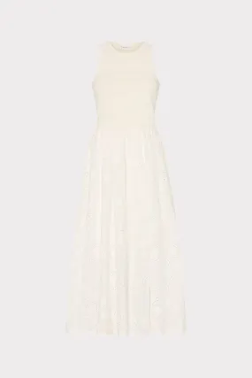 Geo Eyelet Knit Combo Midi Dress Fashion Daily Smart Blend