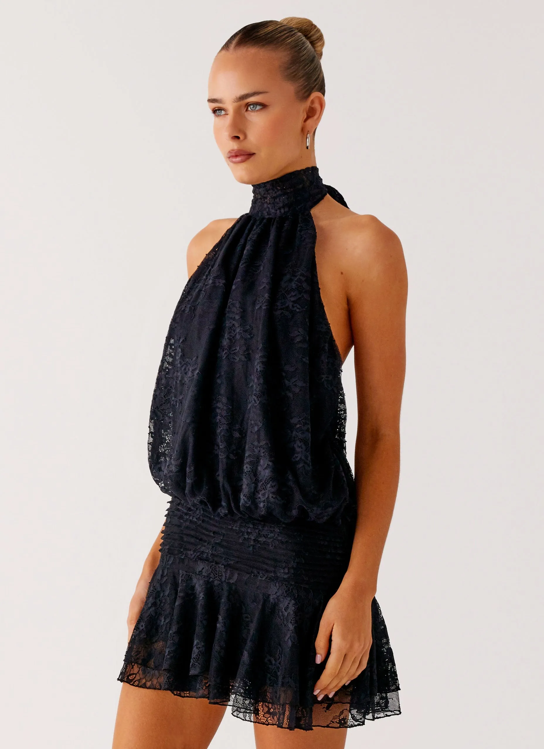 Willow Lace Mini Dress - Black Lace Warm Soft Soft Gradient