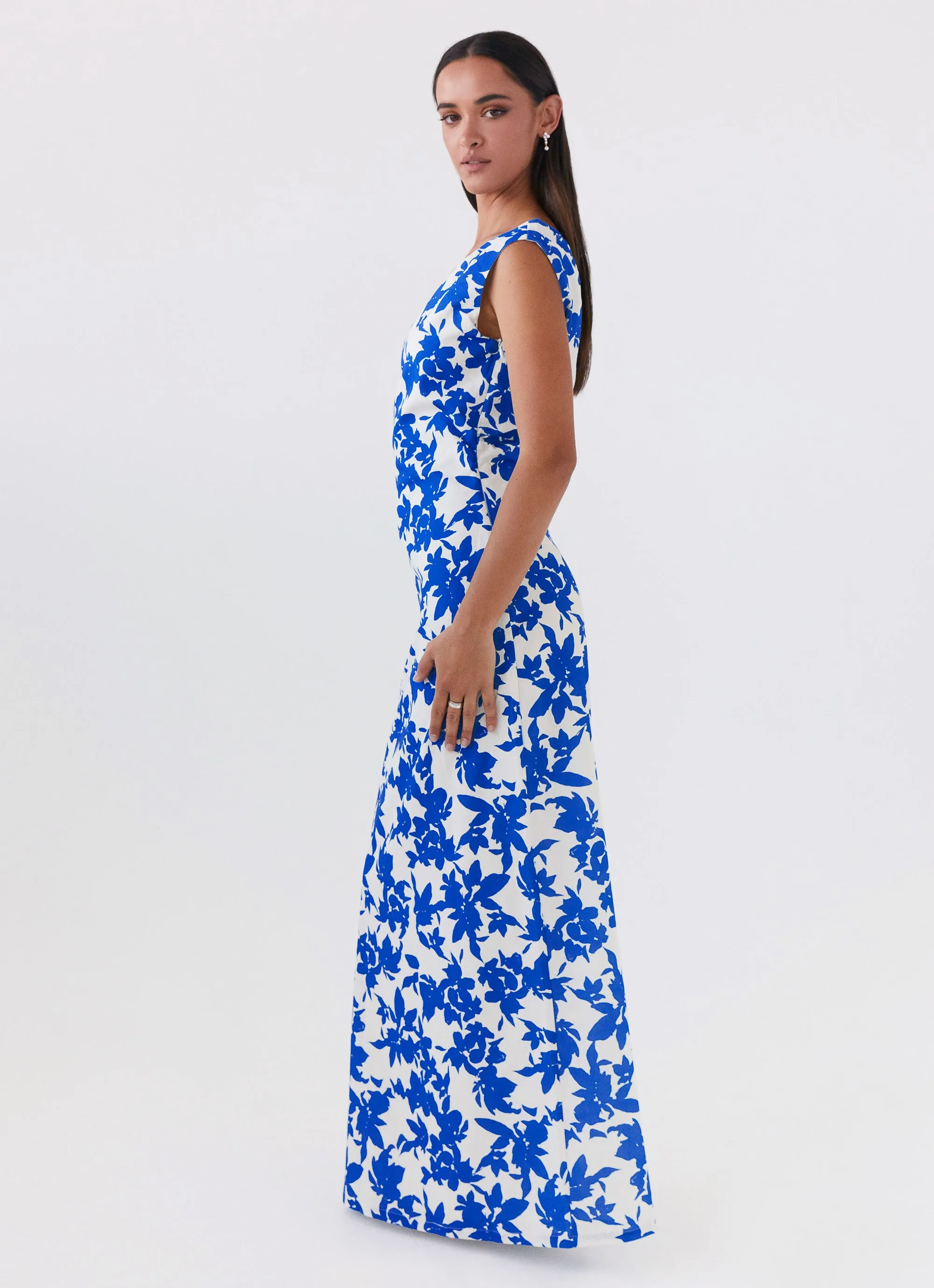 Bold Pattern Pyper Off Shoulder Maxi Dress - Blue Floral
