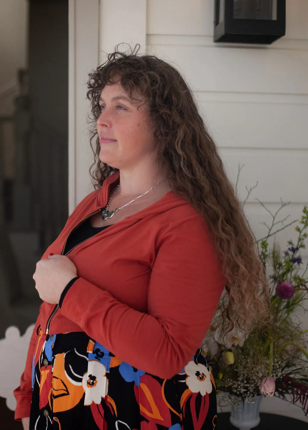 Cropped Hoodie In Coral Wrinkle Resistant Finish