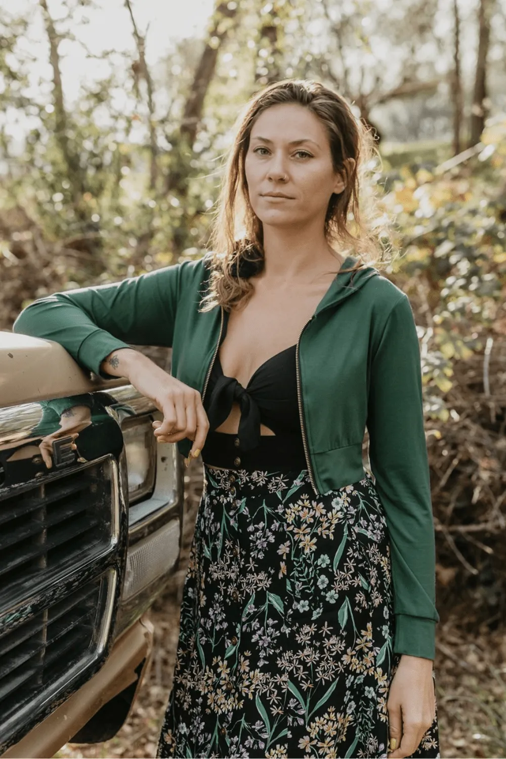 Cropped Hoodie in Fern Green Modal Simple Cut MinimalistCut