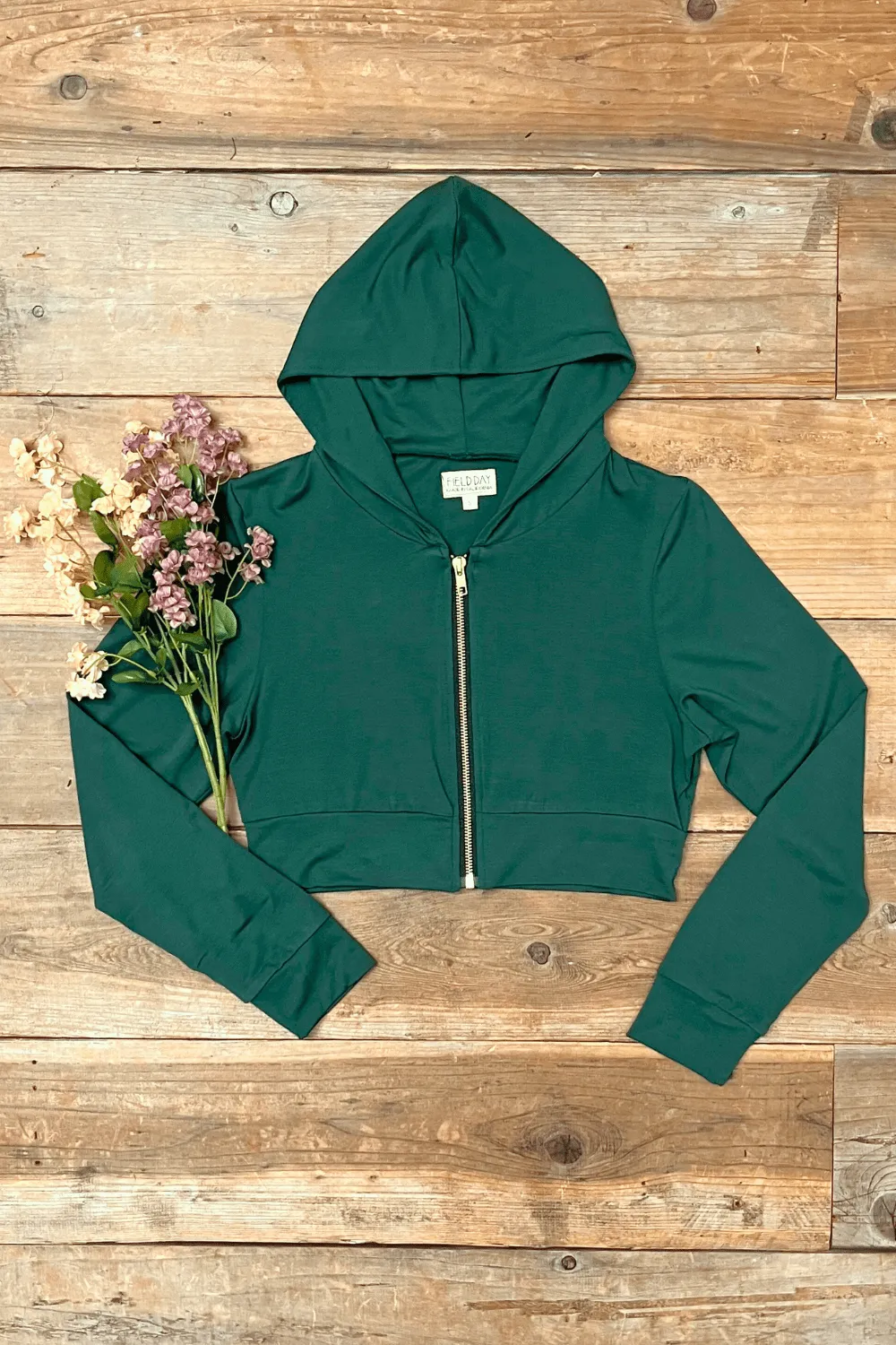 FeatherlightConstruction Tapered Cut Cropped Hoodie in Fern Green Modal