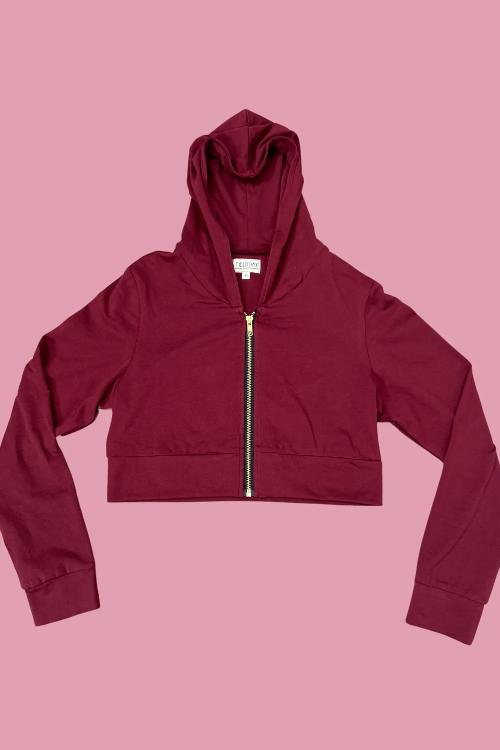 LowMaintenanceFabric Flatlock Seam Cropped Hoodie In Merlot