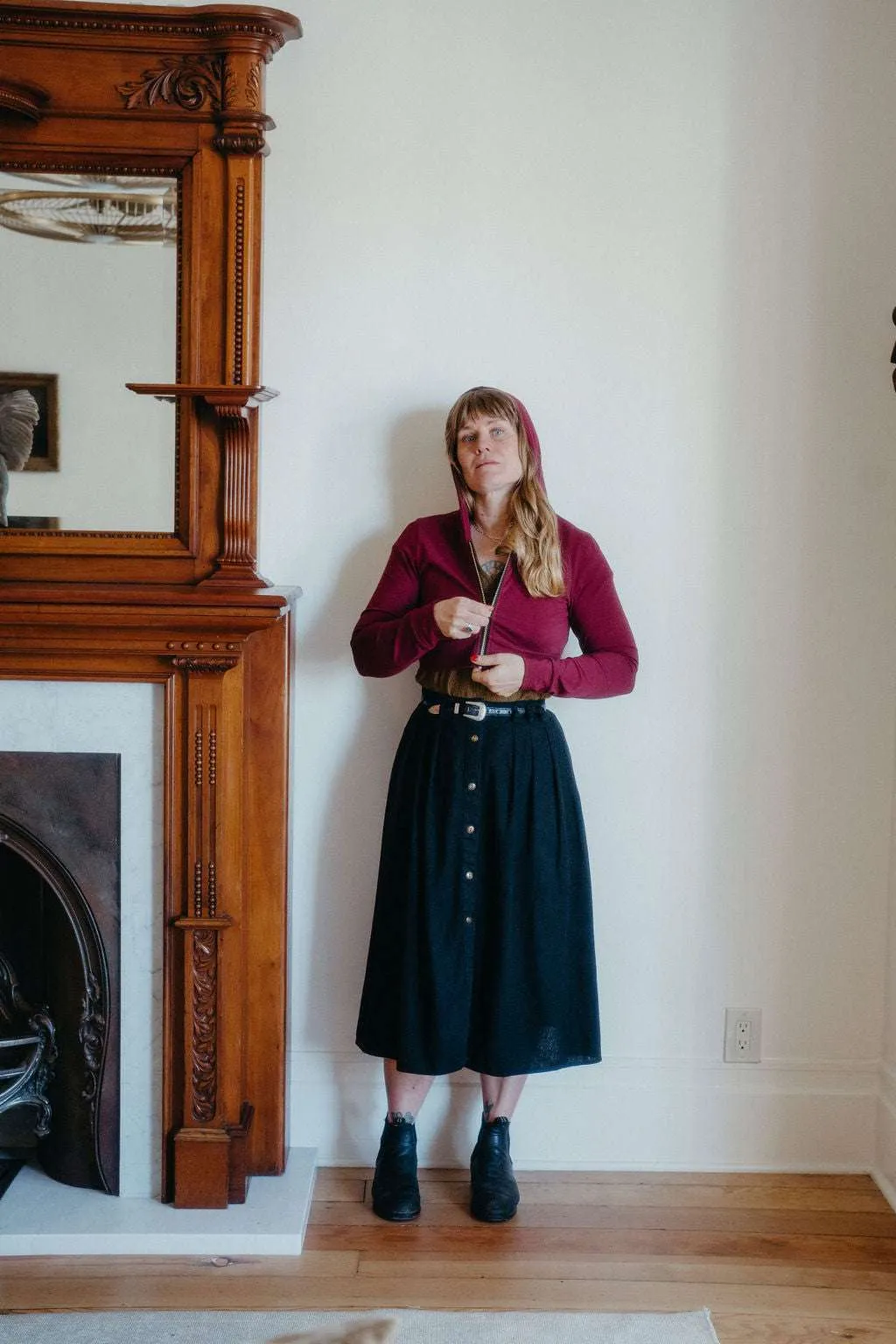 Distressed Texture Chic Cardigan Cropped Hoodie In Merlot