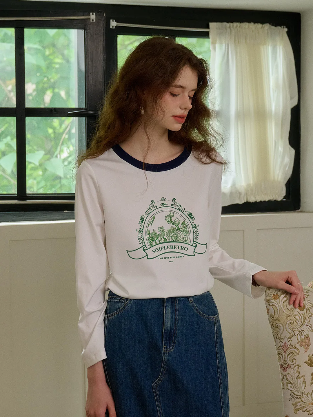 UltraLightweight NonChafingTrim ??Final Sale??Haley Loose Round Neck Color Block Printed Casual T-Shirt